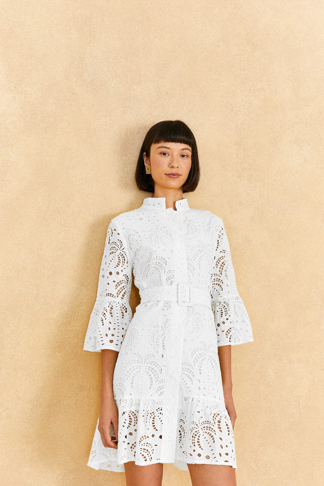 Farm Rio Off-White Palm Tree Mini Dress