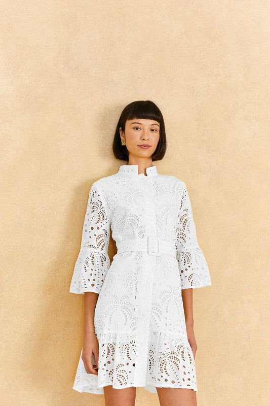 Farm Rio Off-White Palm Tree Mini Dress