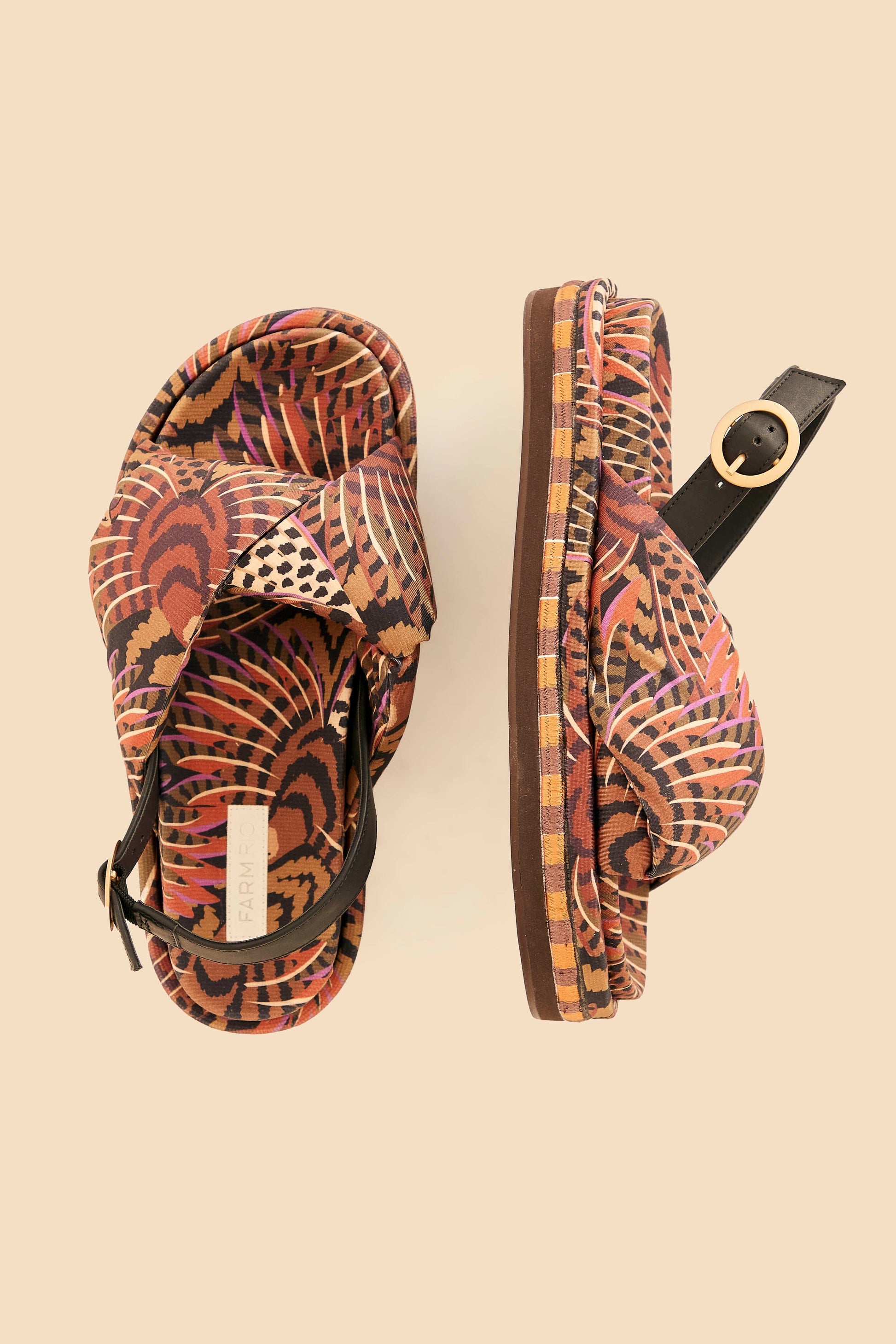 Farm Rio Caramel Macawmouflage Puffy Flat Sandal