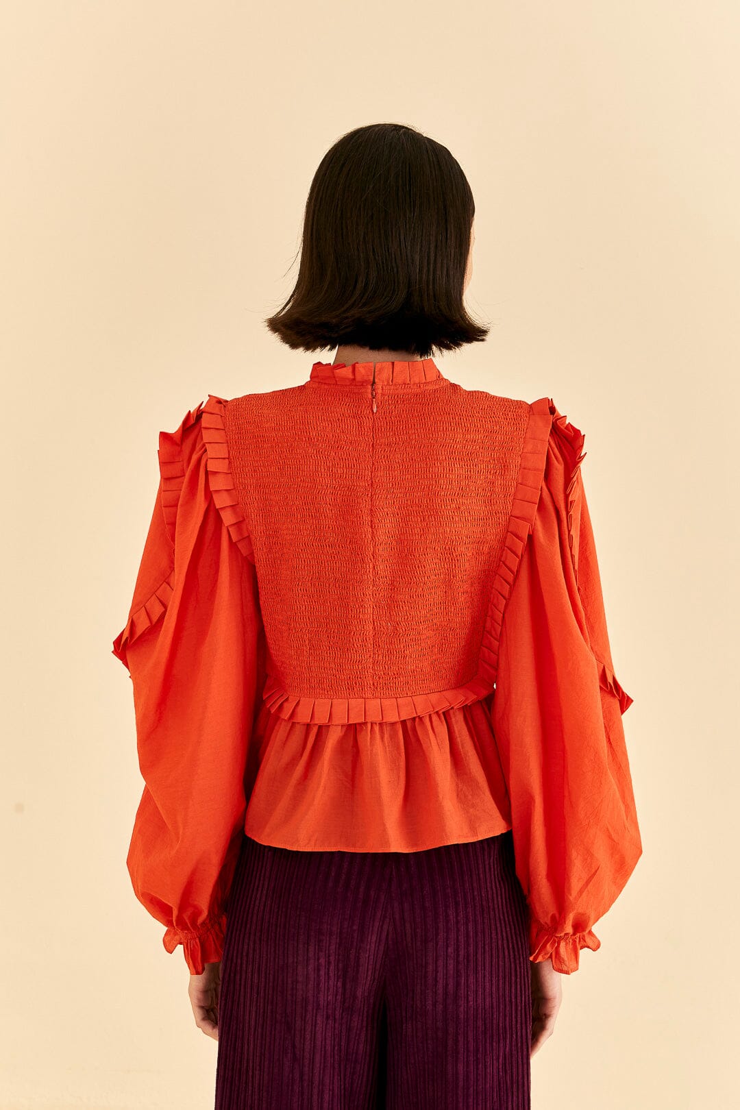 Farm Rio Orange Smocked Blouse