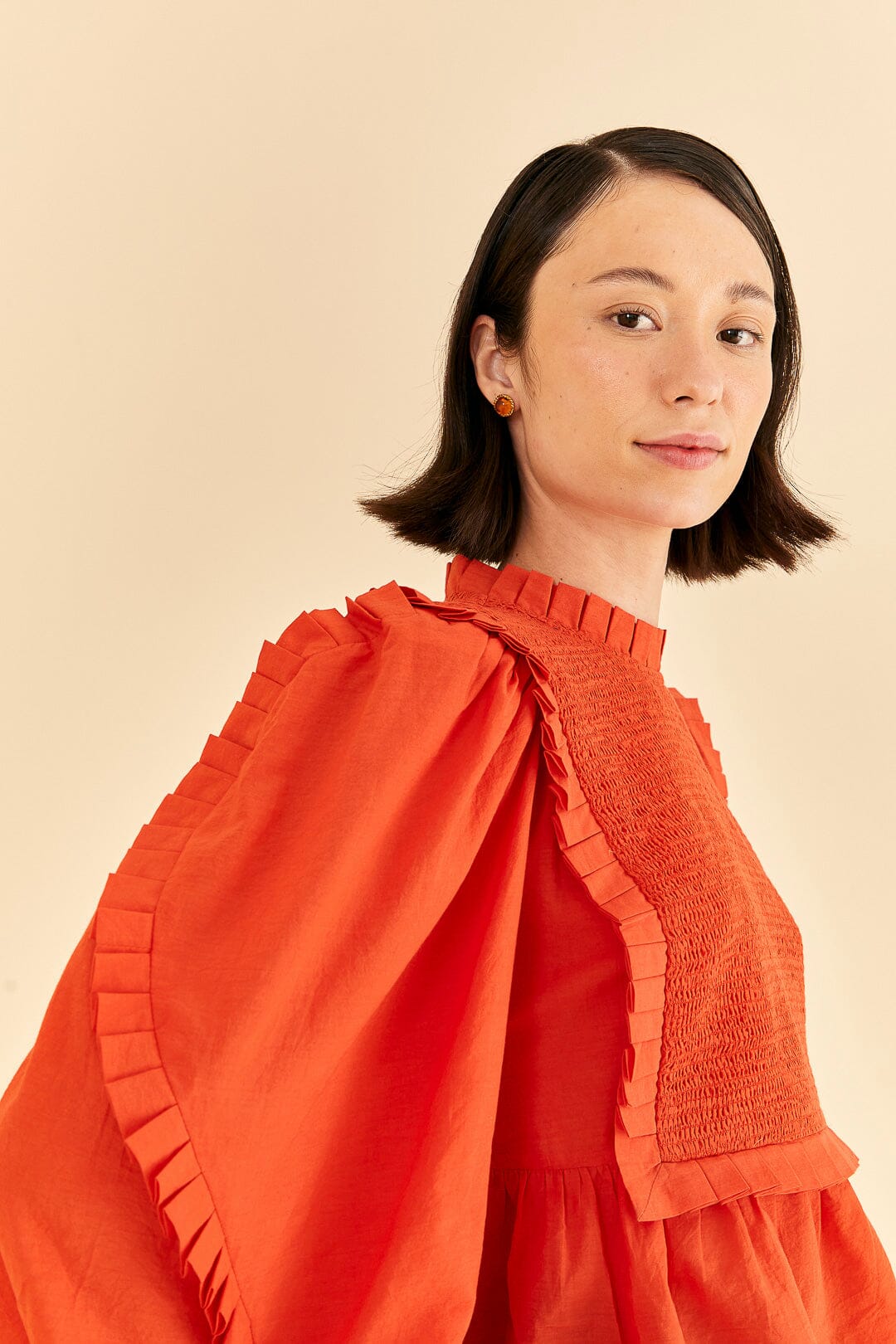 Farm Rio Orange Smocked Blouse