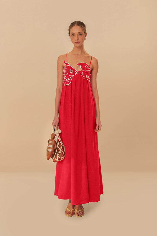 Red Fish Top Maxi Dress