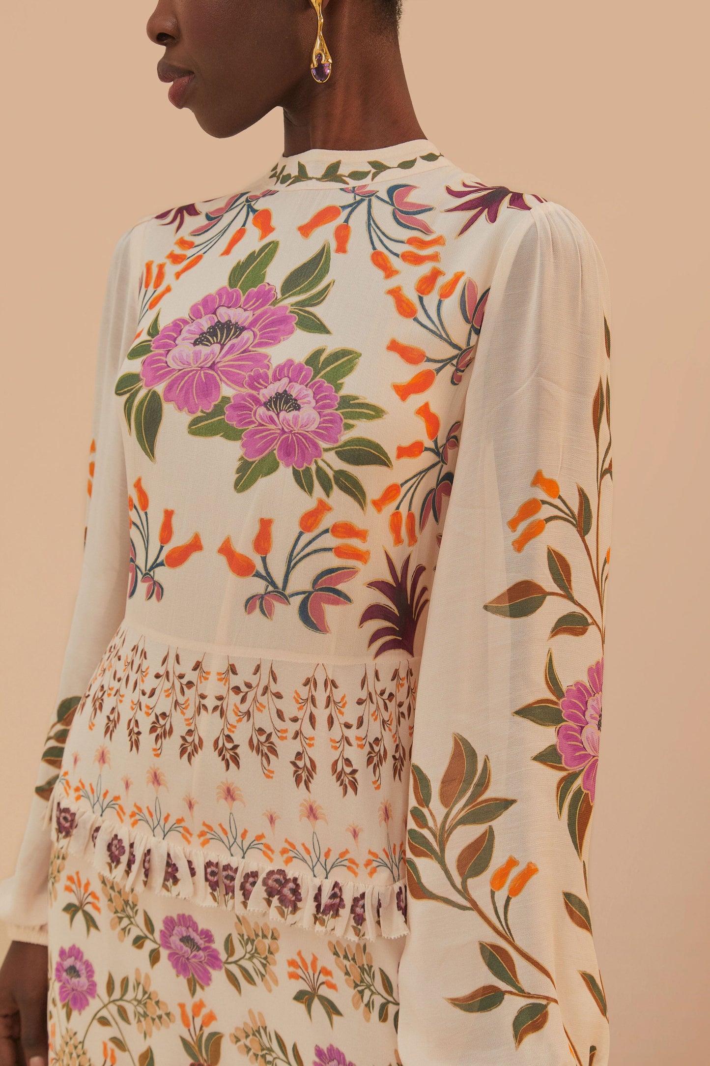  Cream Winter Garden Ruffle Maxi Dress