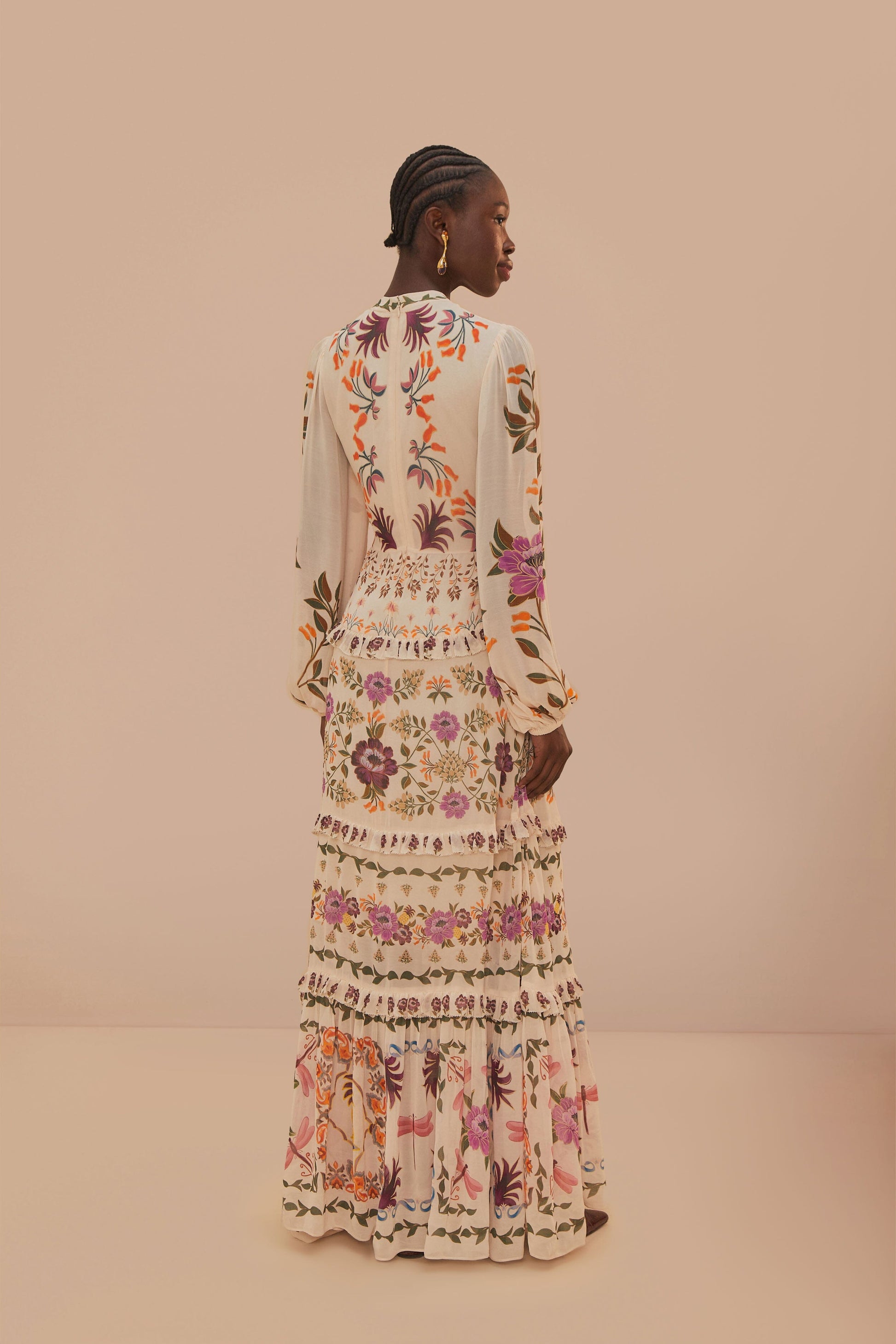  Cream Winter Garden Ruffle Maxi Dress