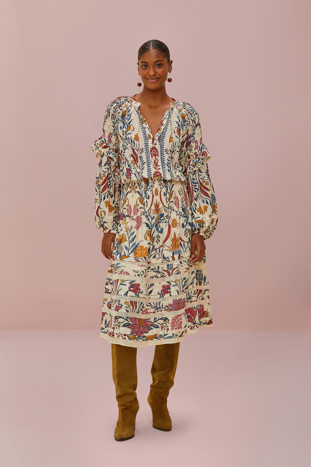  Cream Romantic Lightness Midi Skirt