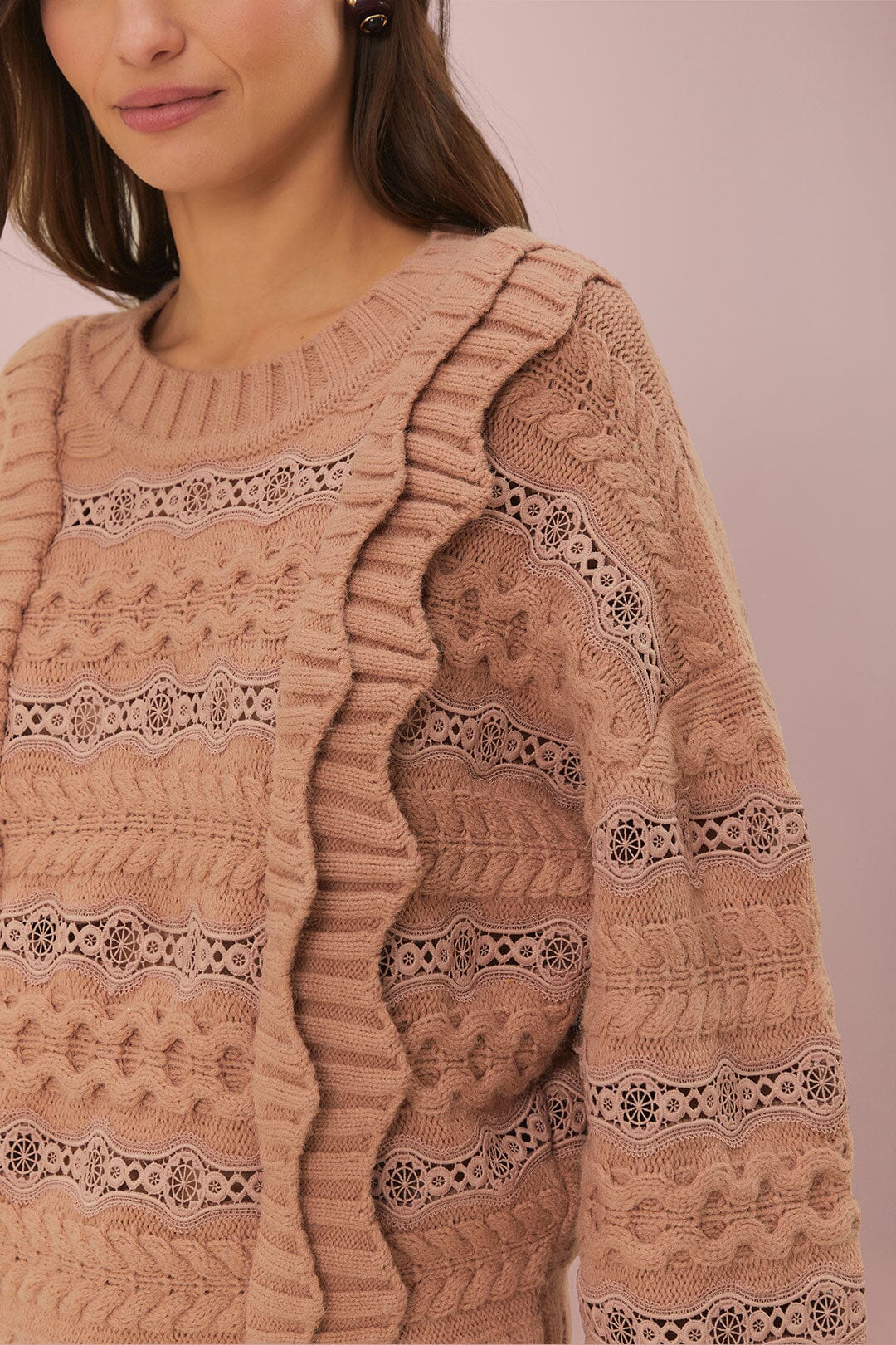  Cream Wavy Ruffle Sweater