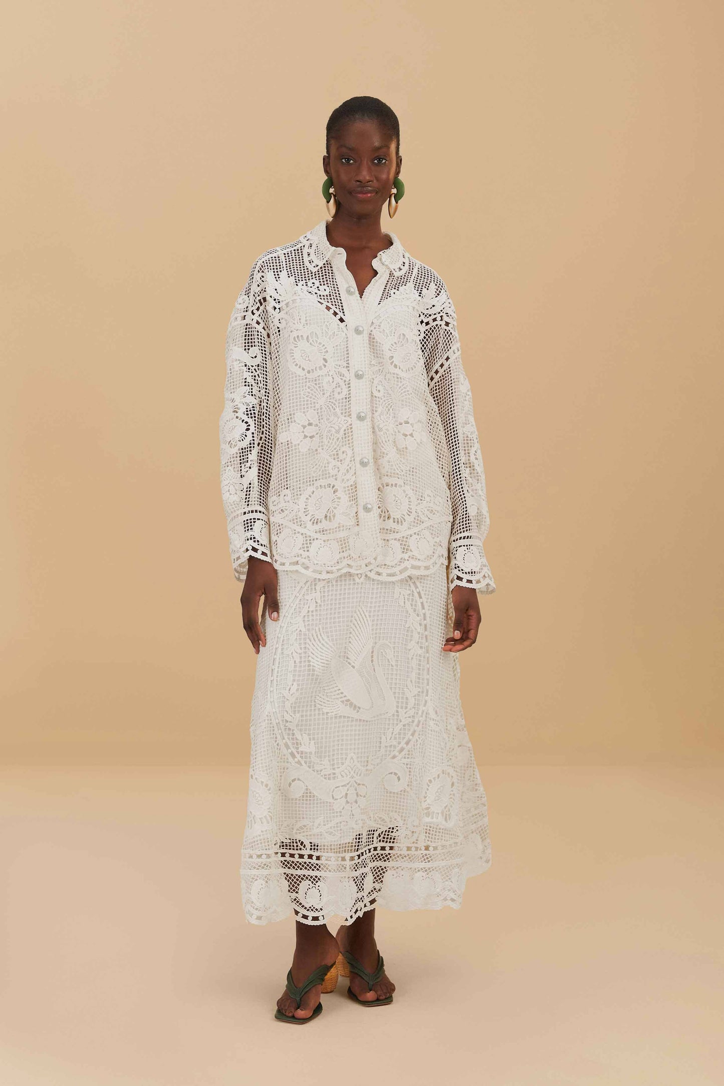  Off-White Swan Lake Guipure Midi Skirt