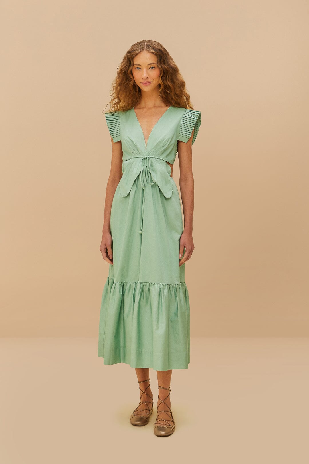  Light Green Butterfly Cut-Out Midi Dress