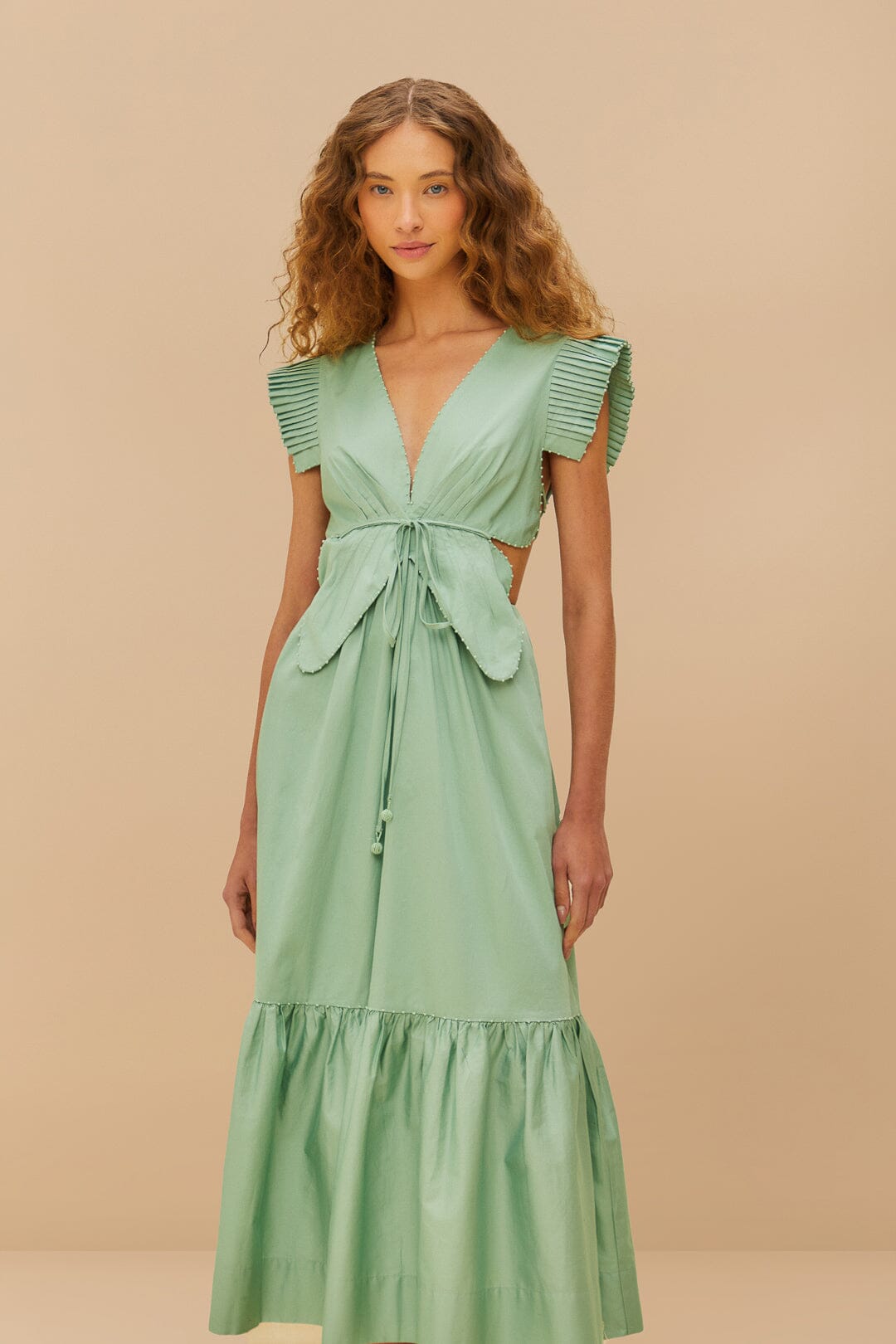  Light Green Butterfly Cut-Out Midi Dress