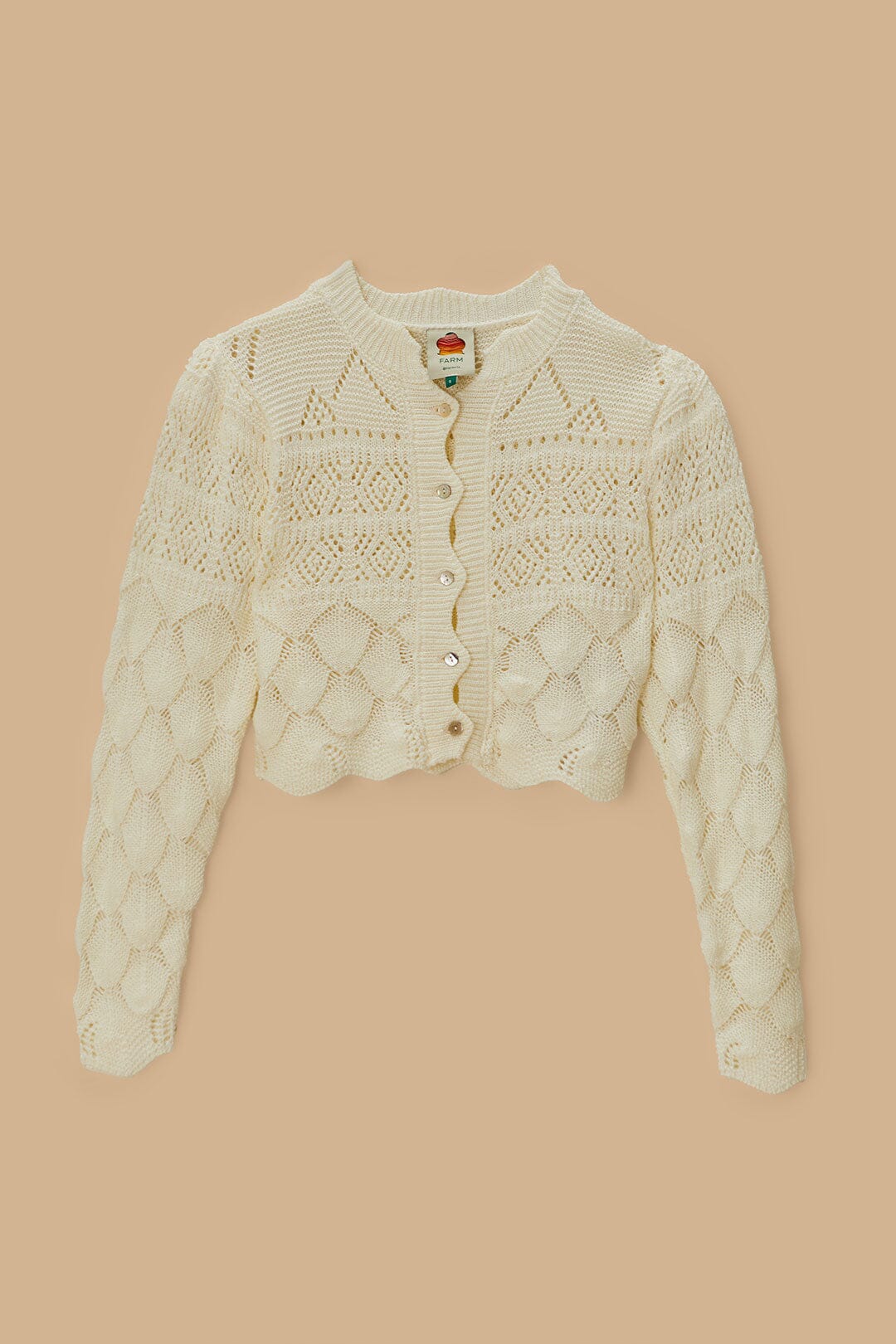  Off-White Mixed Lace Stitch Cardigan