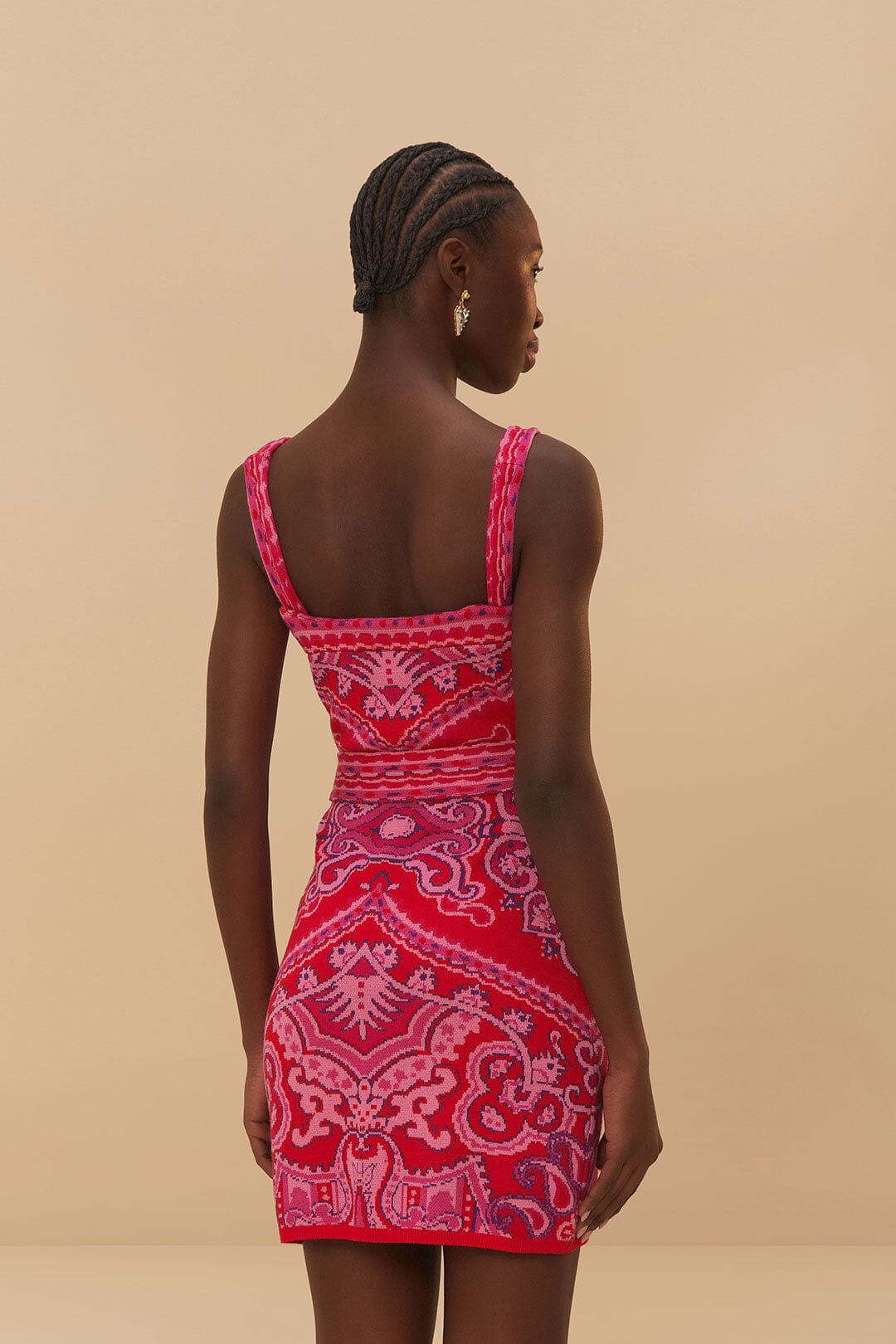  Red Paisley Scarf Knit Mini Dress
