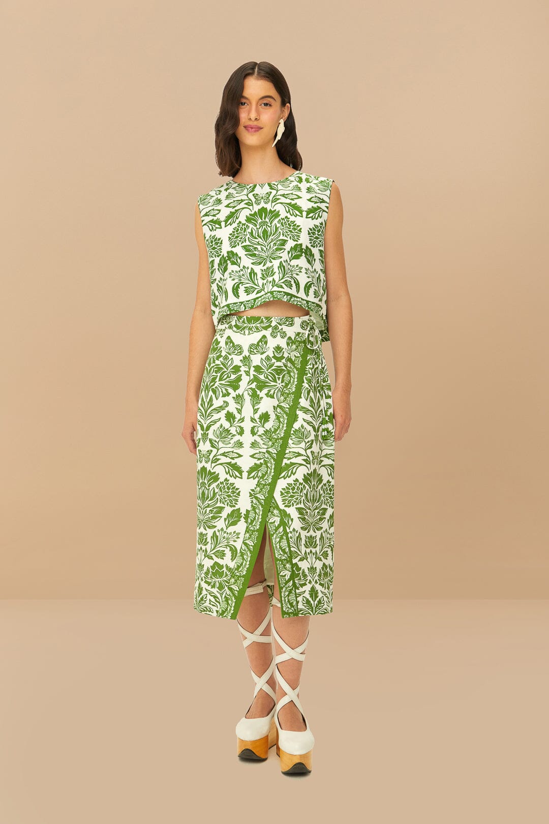  Green Delicate Tapestry LENZING™ ECOVERO™ Euroflax™ Midi Skirt