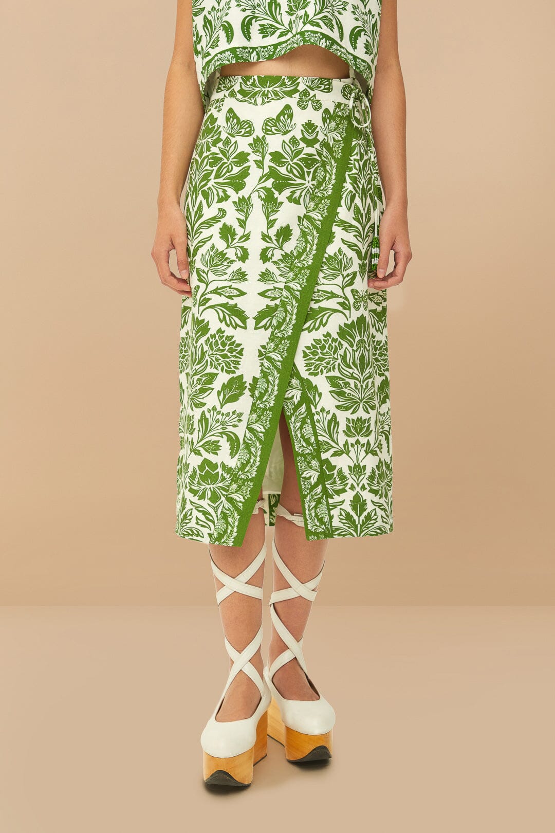 Green Delicate Tapestry LENZING™ ECOVERO™ Euroflax™ Midi Skirt