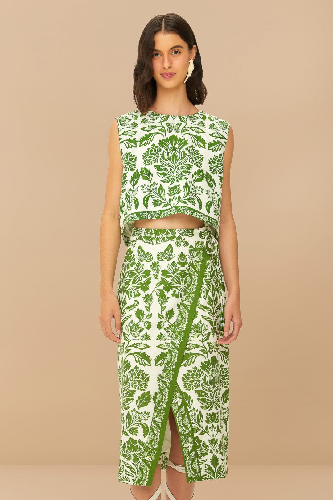  Green Delicate Tapestry LENZING™ ECOVERO™ Euroflax™ Midi Skirt
