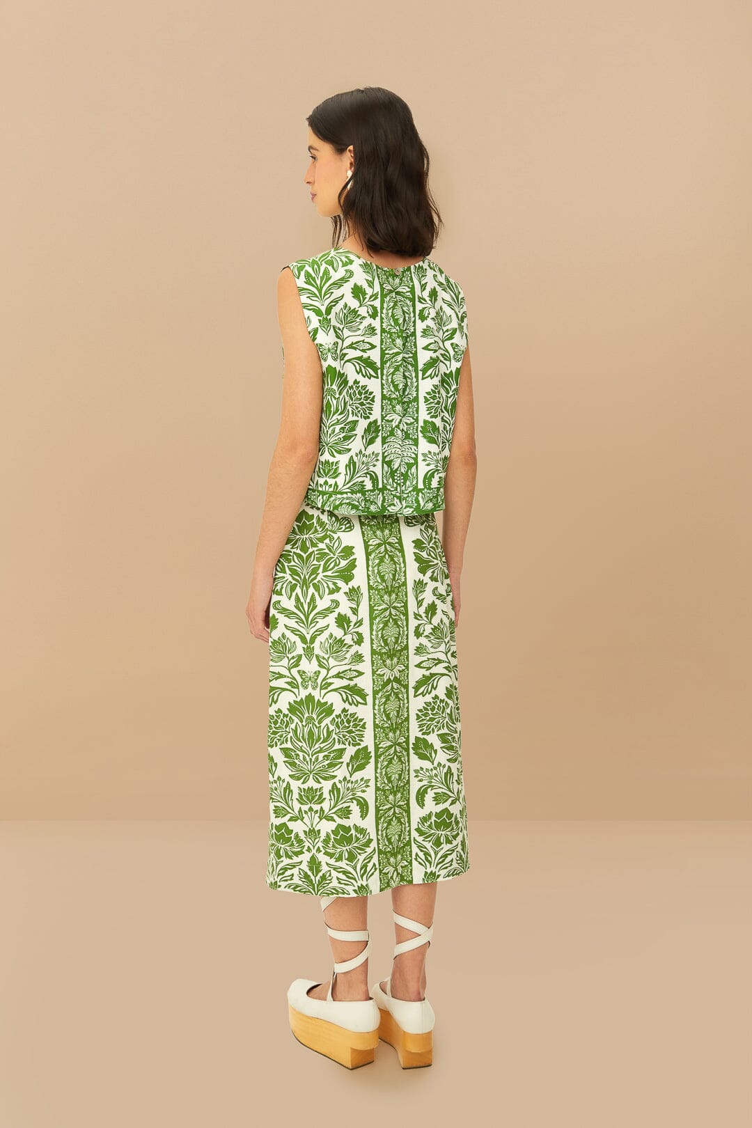  Green Delicate Tapestry LENZING™ ECOVERO™ Euroflax™ Midi Skirt