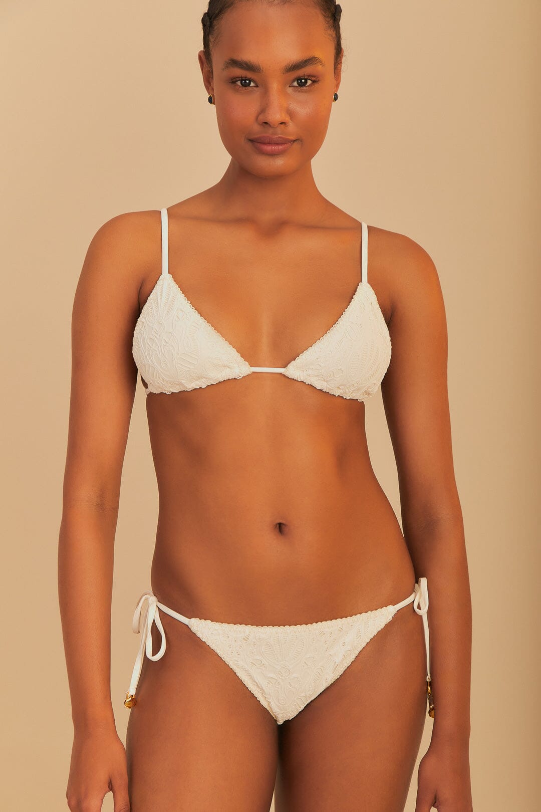  White Seashell Eyelet Full Tie Side Bikini Bottom