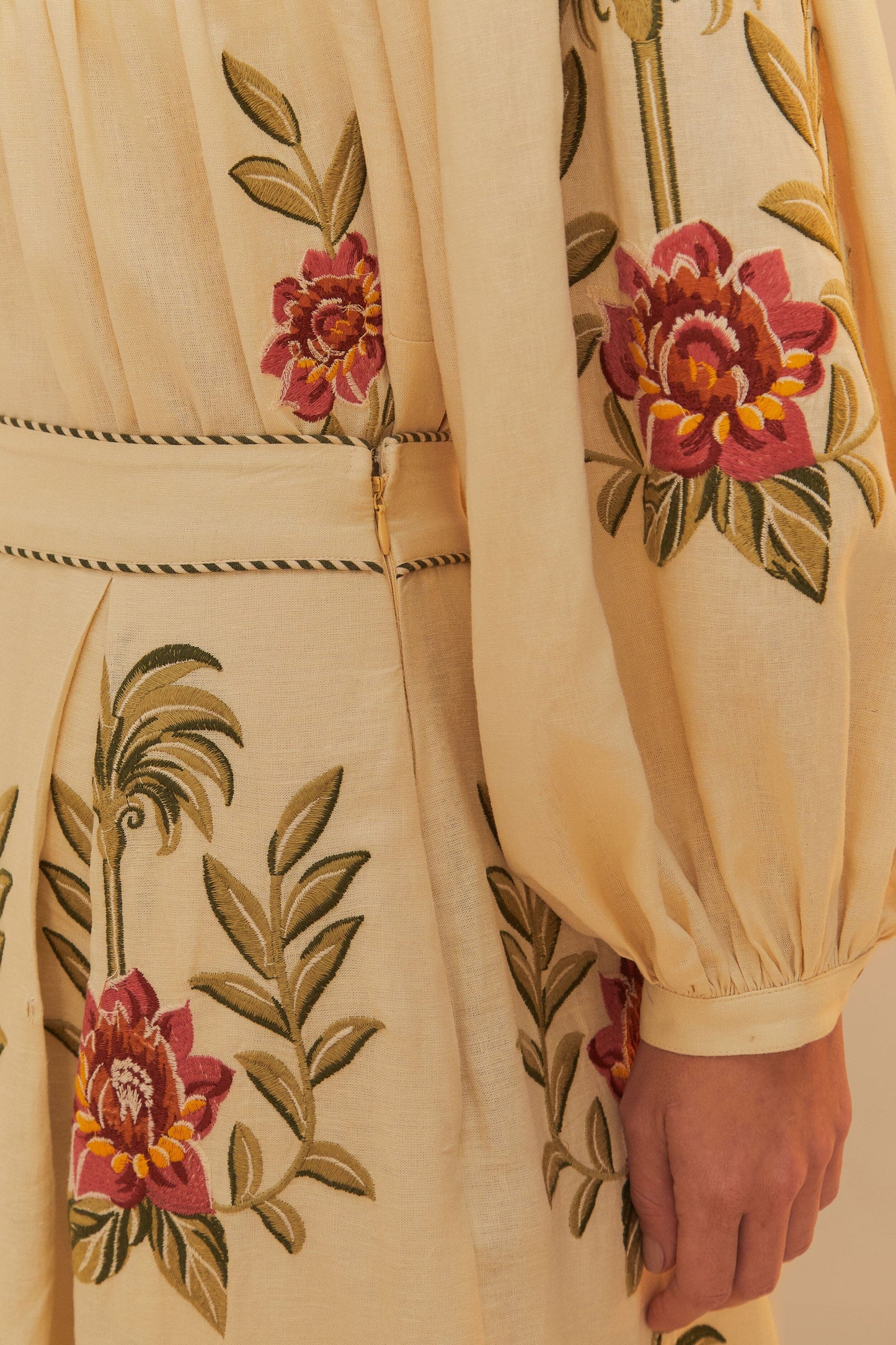  Sand Tropical Flower Embroidered LENZING™ ECOVERO™ Euroflax™ Maxi Skirt