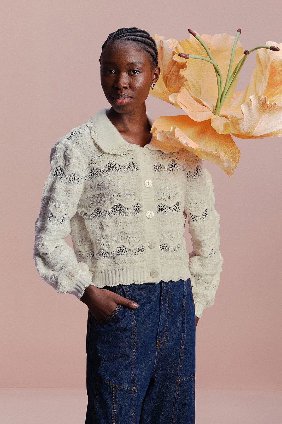  Mixed Stitches Off-White Knit Cardigan