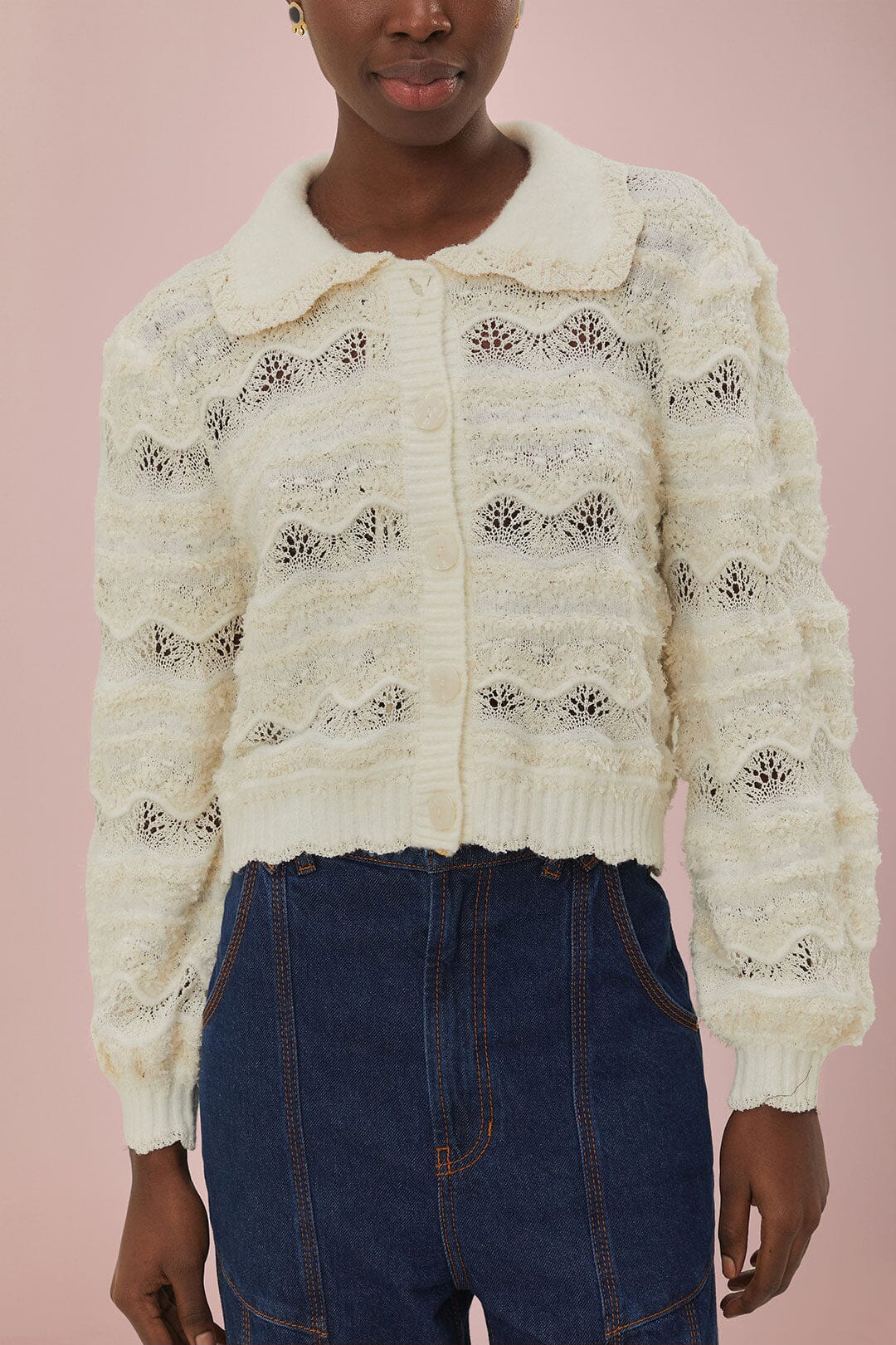  Mixed Stitches Off-White Knit Cardigan