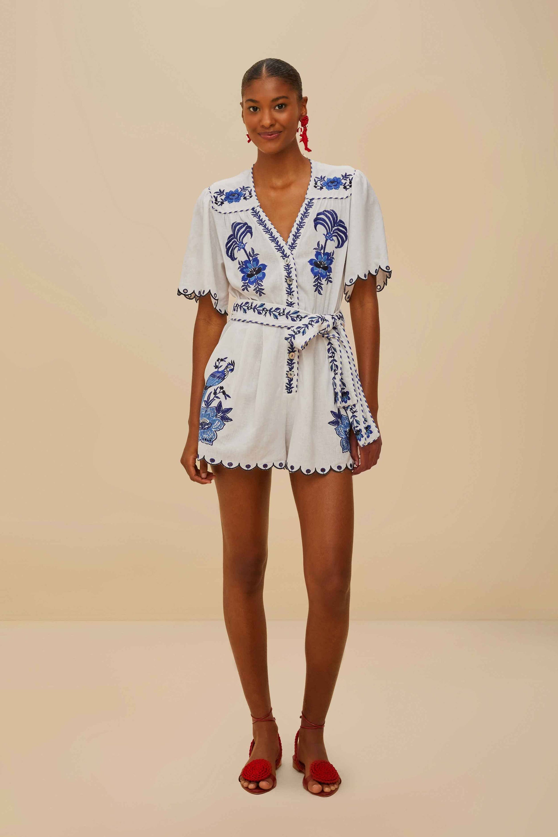 Blue Delicate Forest Richelieu Embroidered LENZING™ ECOVERO™ Euroflax™ Romper