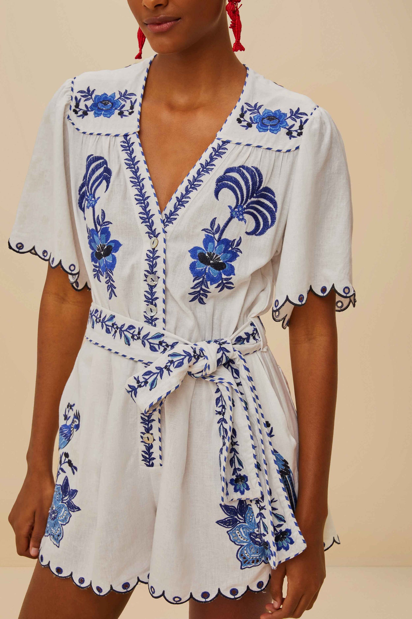  Blue Delicate Forest Richelieu Embroidered LENZING™ ECOVERO™ Euroflax™ Romper