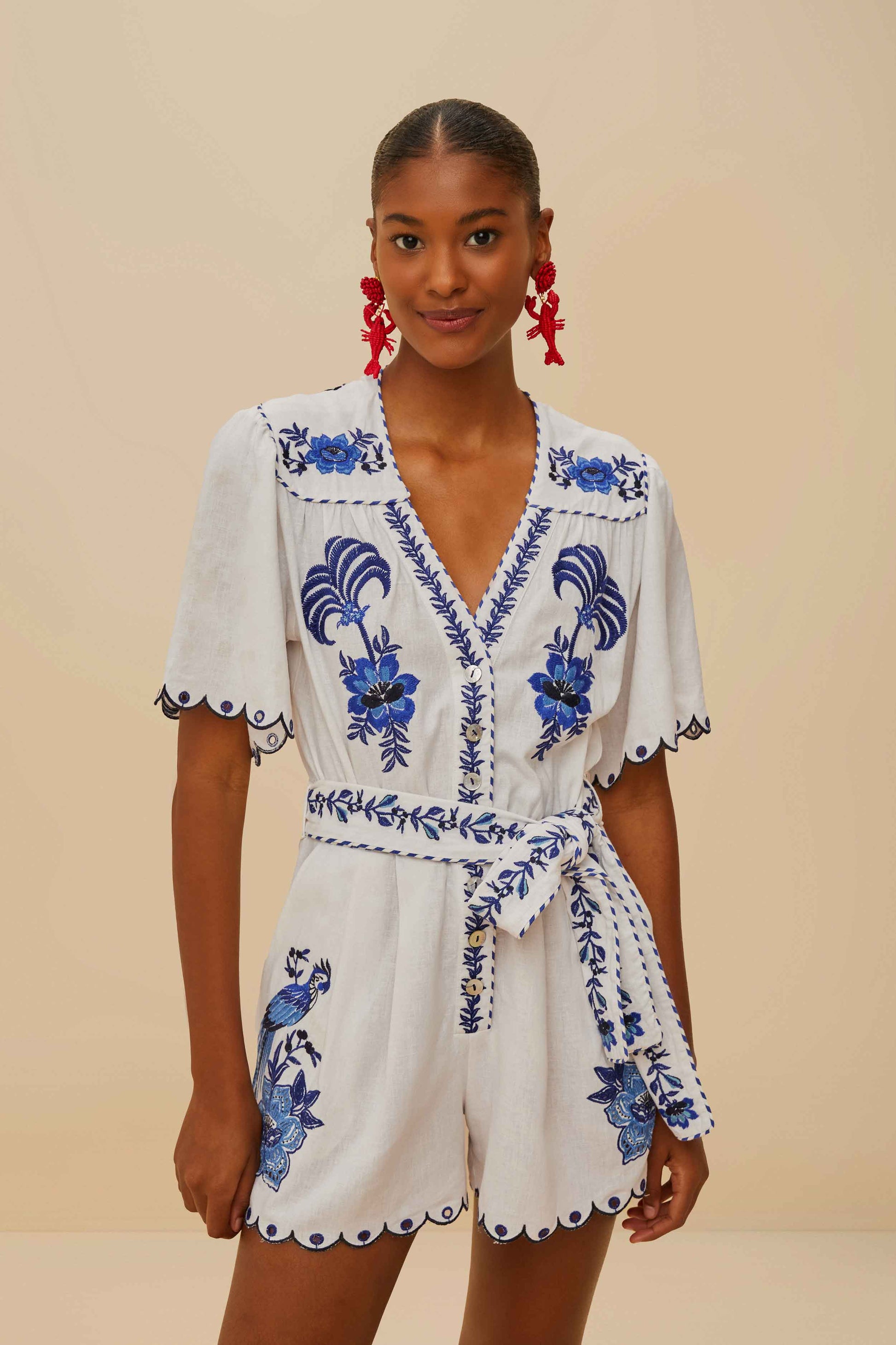  Blue Delicate Forest Richelieu Embroidered LENZING™ ECOVERO™ Euroflax™ Romper
