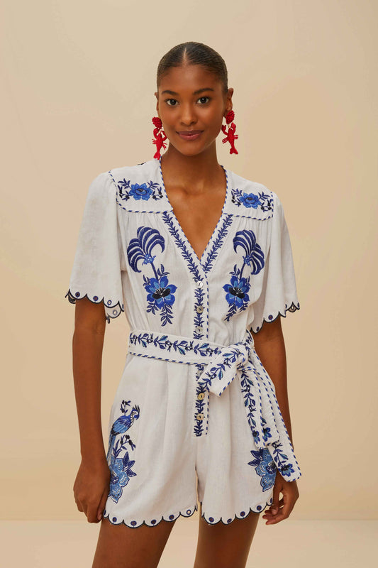  Blue Delicate Forest Richelieu Embroidered LENZING™ ECOVERO™ Euroflax™ Romper