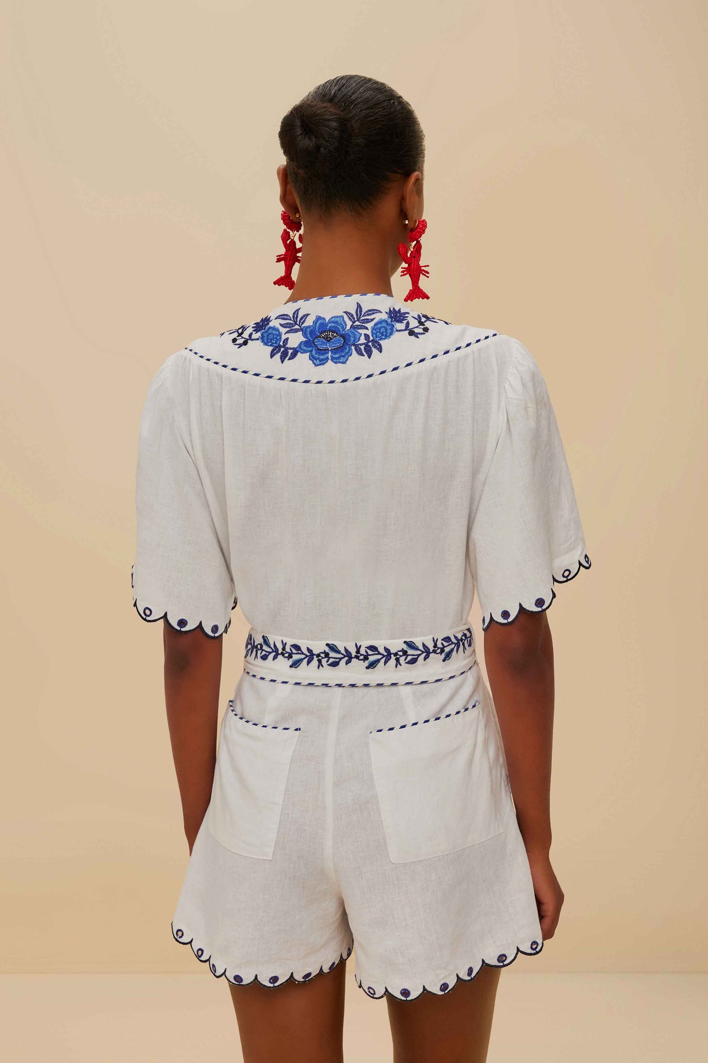  Blue Delicate Forest Richelieu Embroidered LENZING™ ECOVERO™ Euroflax™ Romper