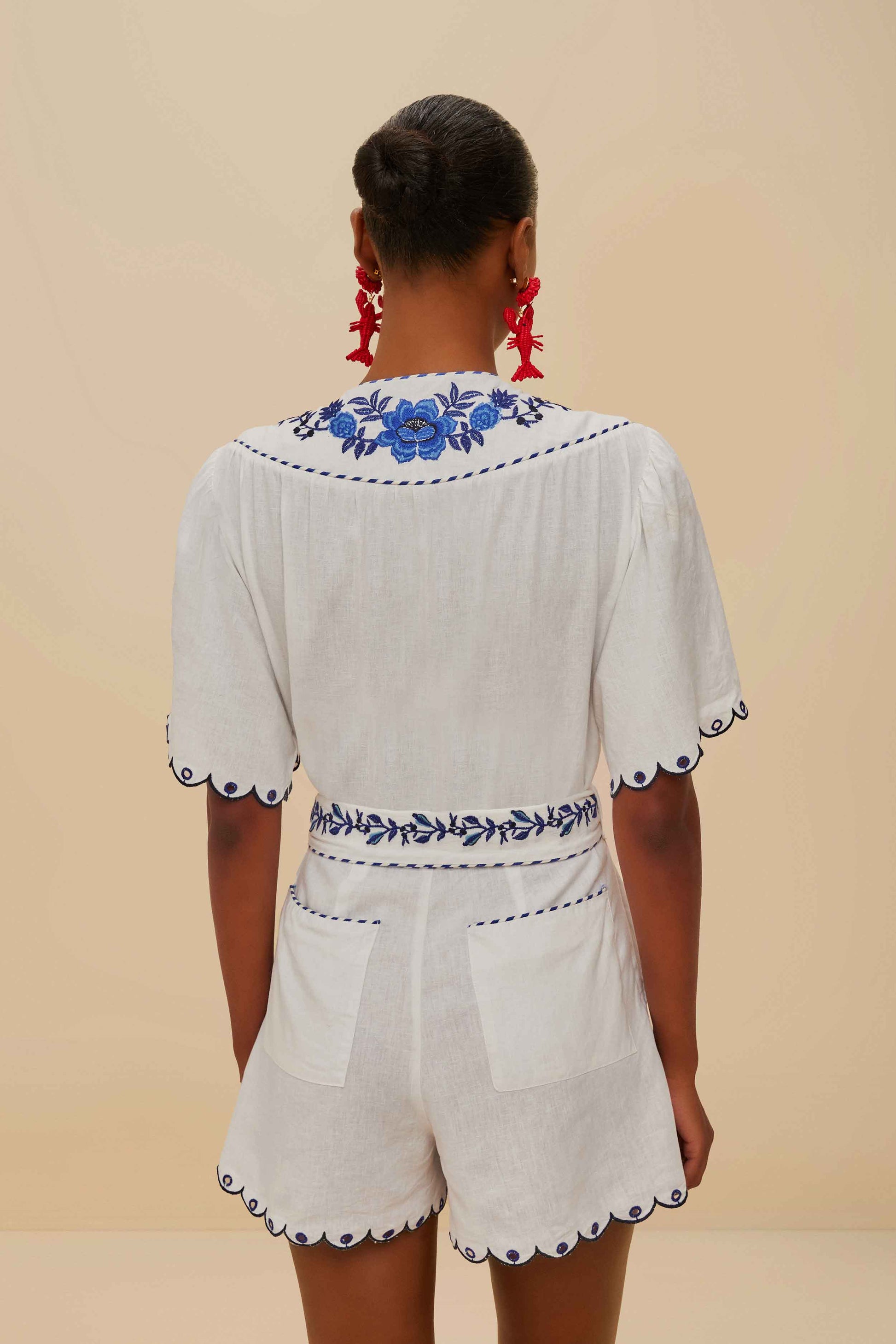  Blue Delicate Forest Richelieu Embroidered LENZING™ ECOVERO™ Euroflax™ Romper