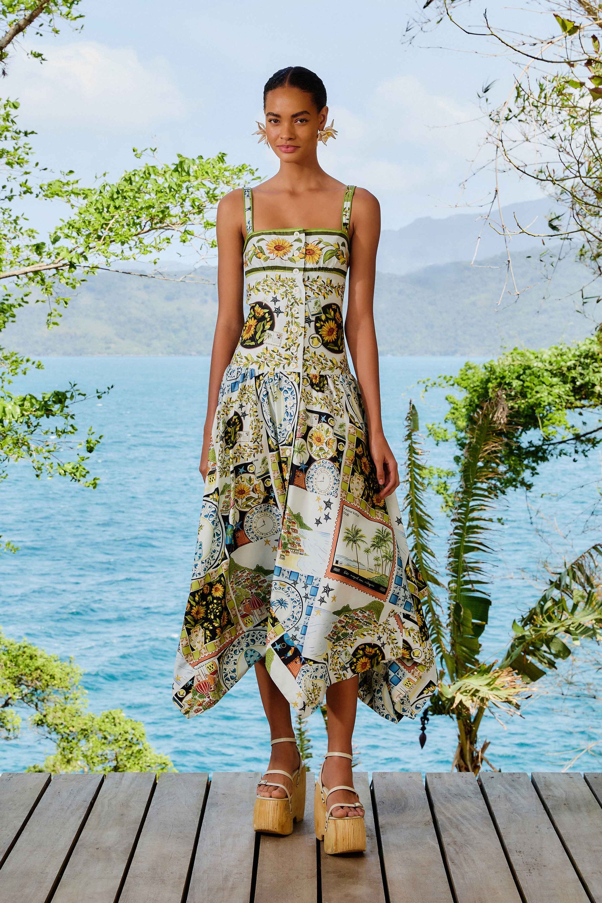  Multicolor Latin Trip Scarves Organic Cotton Midi Dress