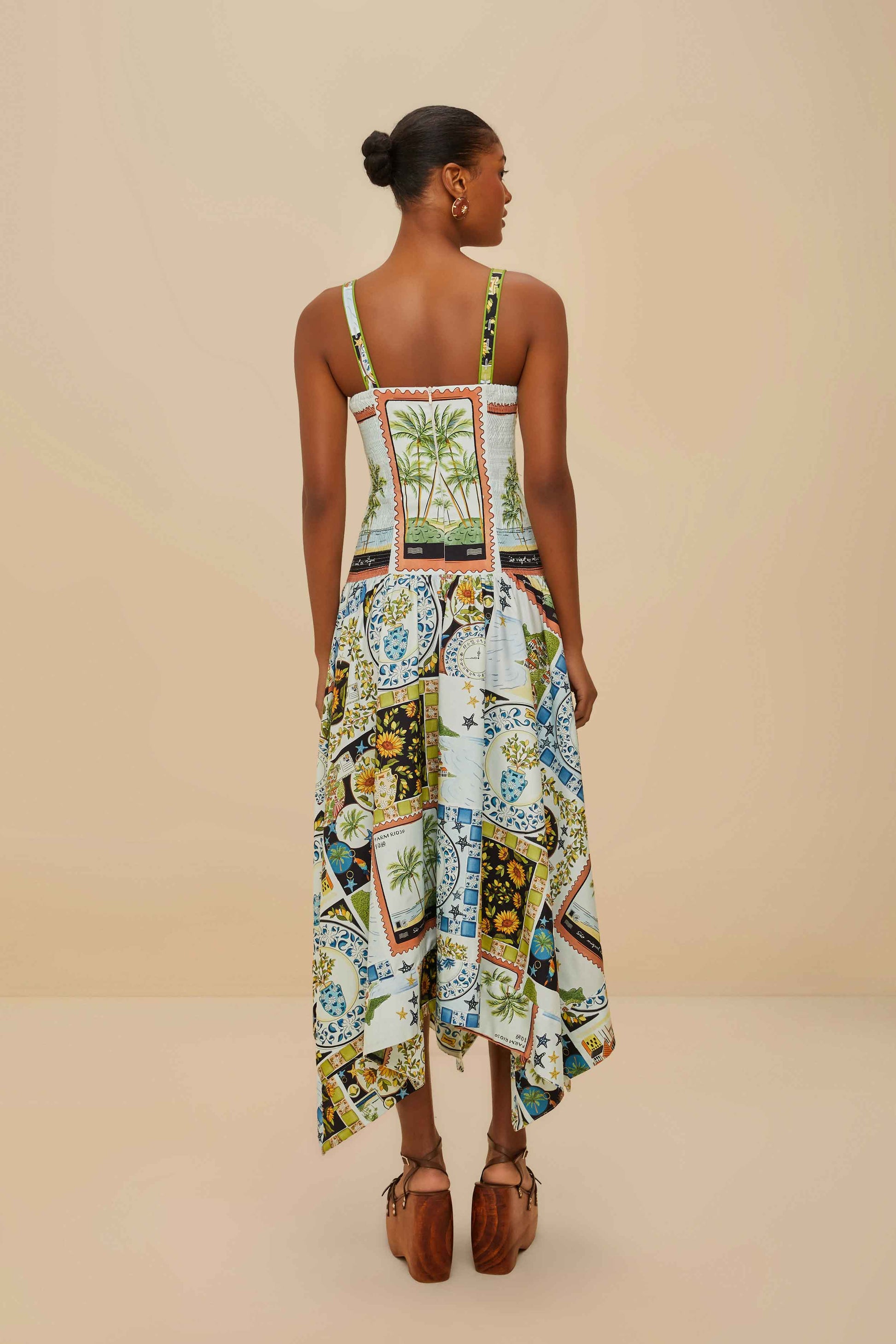  Multicolor Latin Trip Scarves Organic Cotton Midi Dress