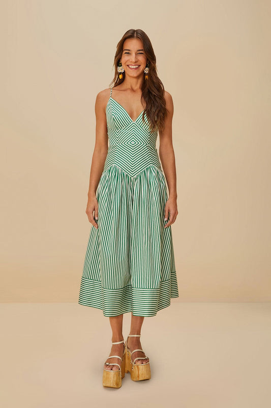  Bicolor Stripes Organic Cotton Midi Dress