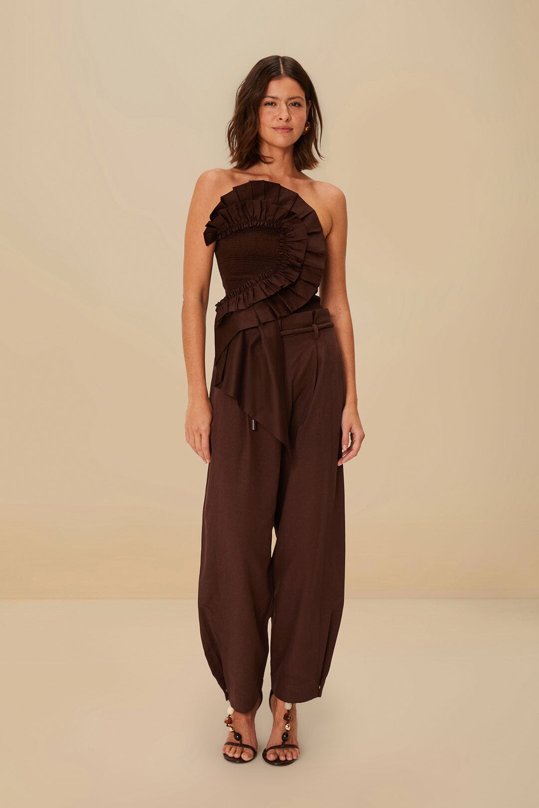  Coffee Topstitched Clochard Pants