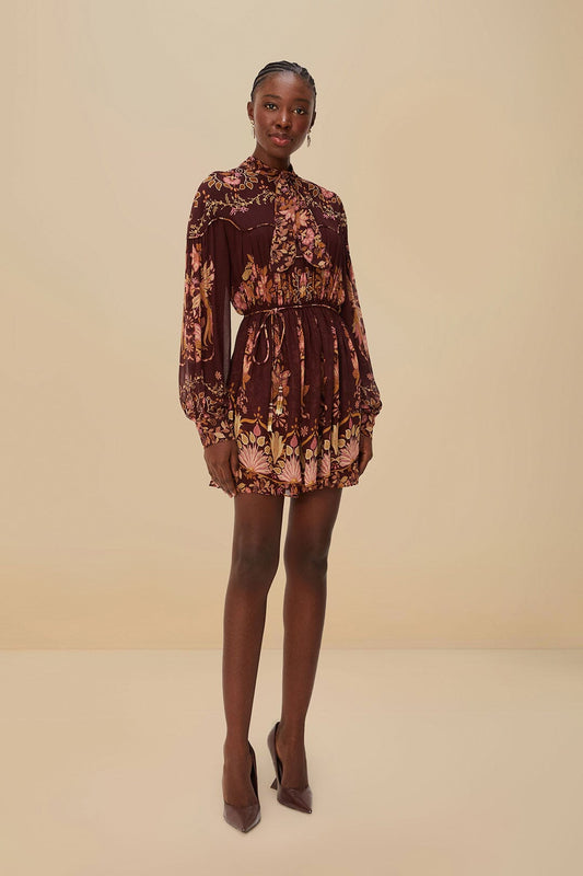 Burgundy Bella Knotted Neckline Mini Dress