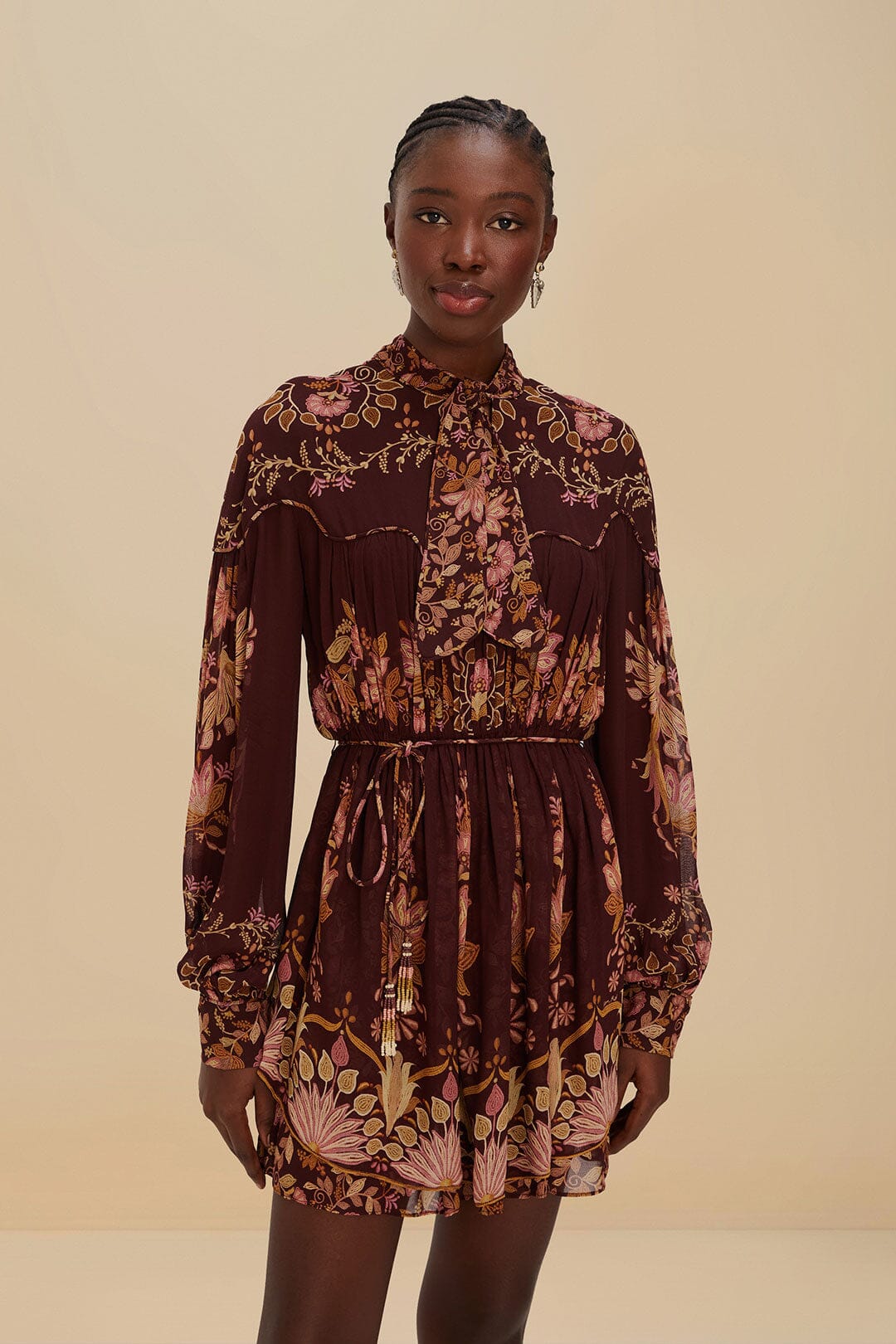  Burgundy Bella Knotted Neckline Mini Dress