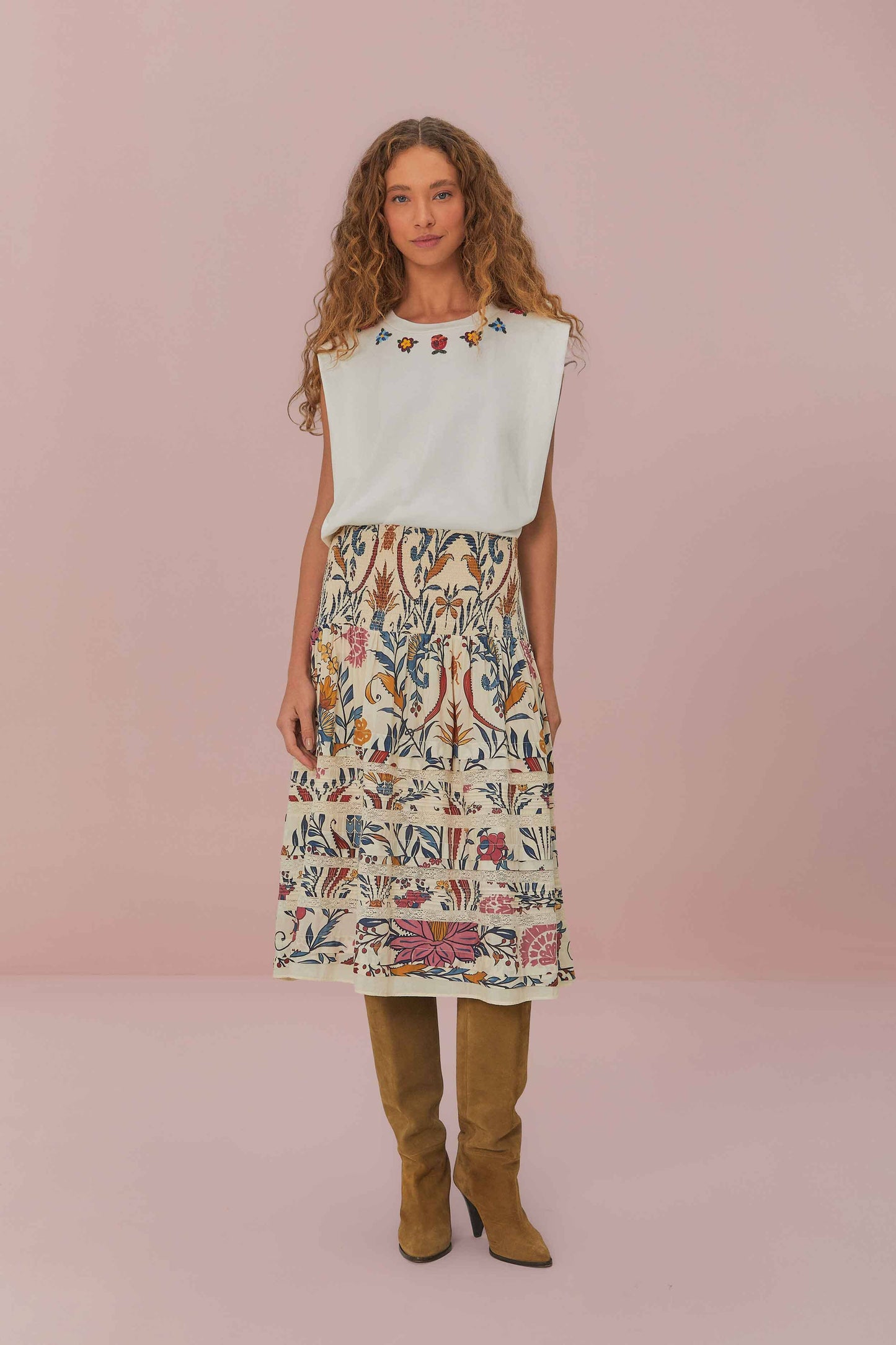  White Beaded Flowers T-Shirt