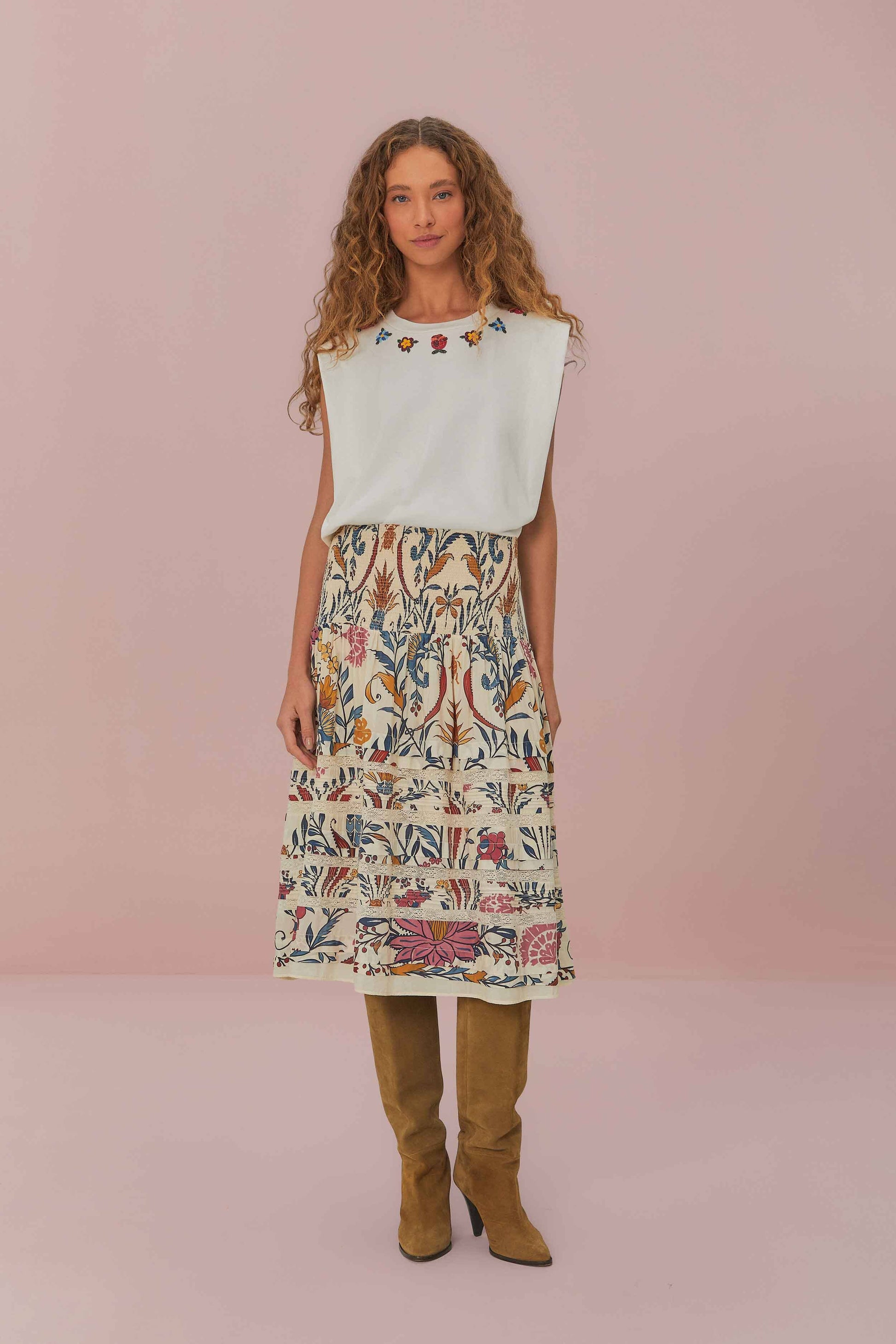  White Beaded Flowers T-Shirt