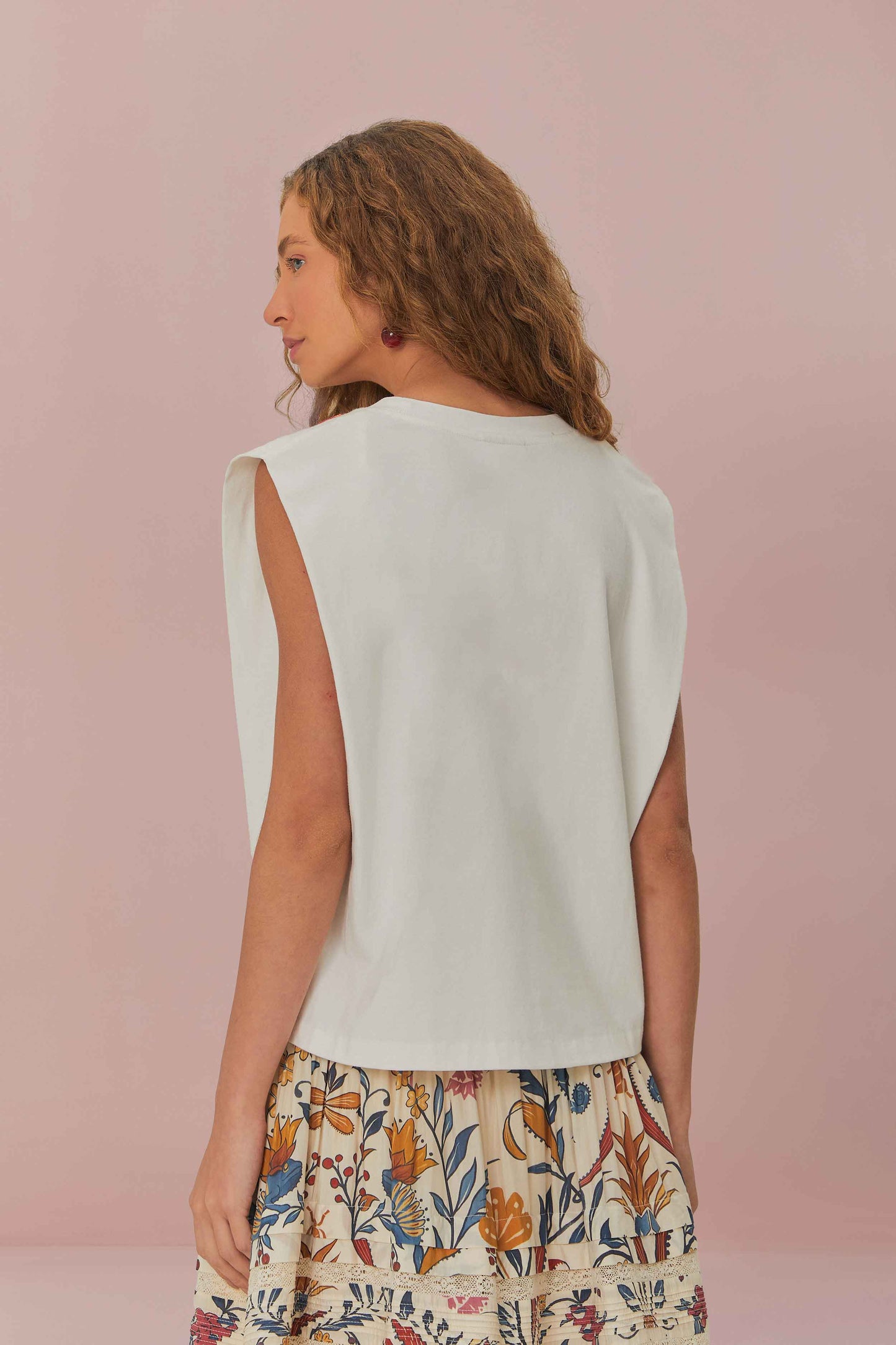  White Beaded Flowers T-Shirt