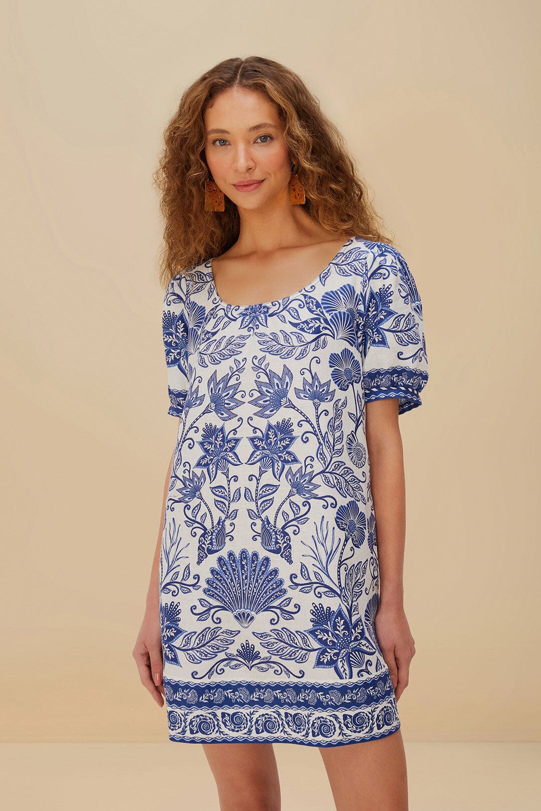  Off-White Shell Garden Euroflax™ Premium Linen Mini Dress