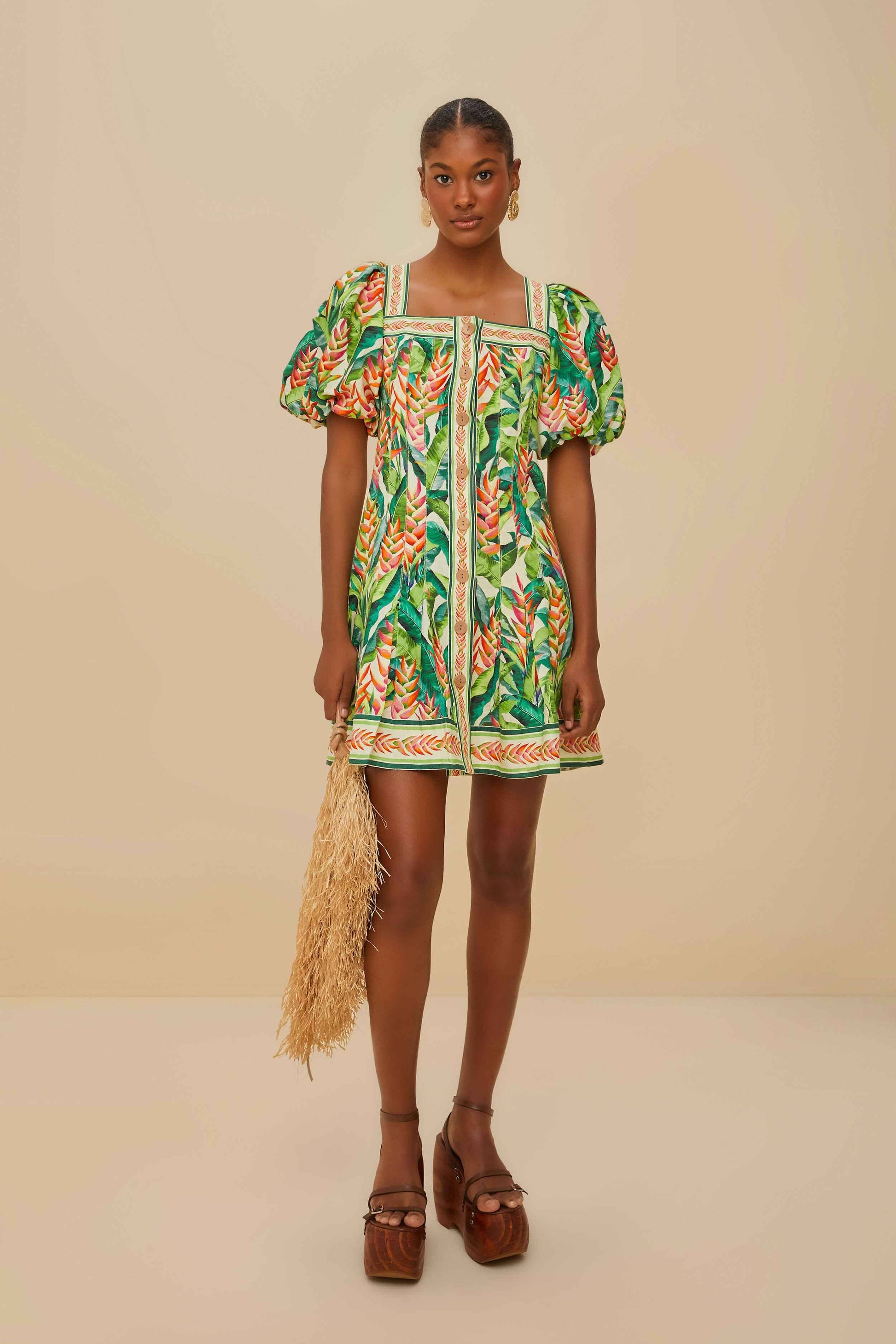  Off-White Heli Leaves LENZING™ ECOVERO™ Euroflax™ Mini Dress