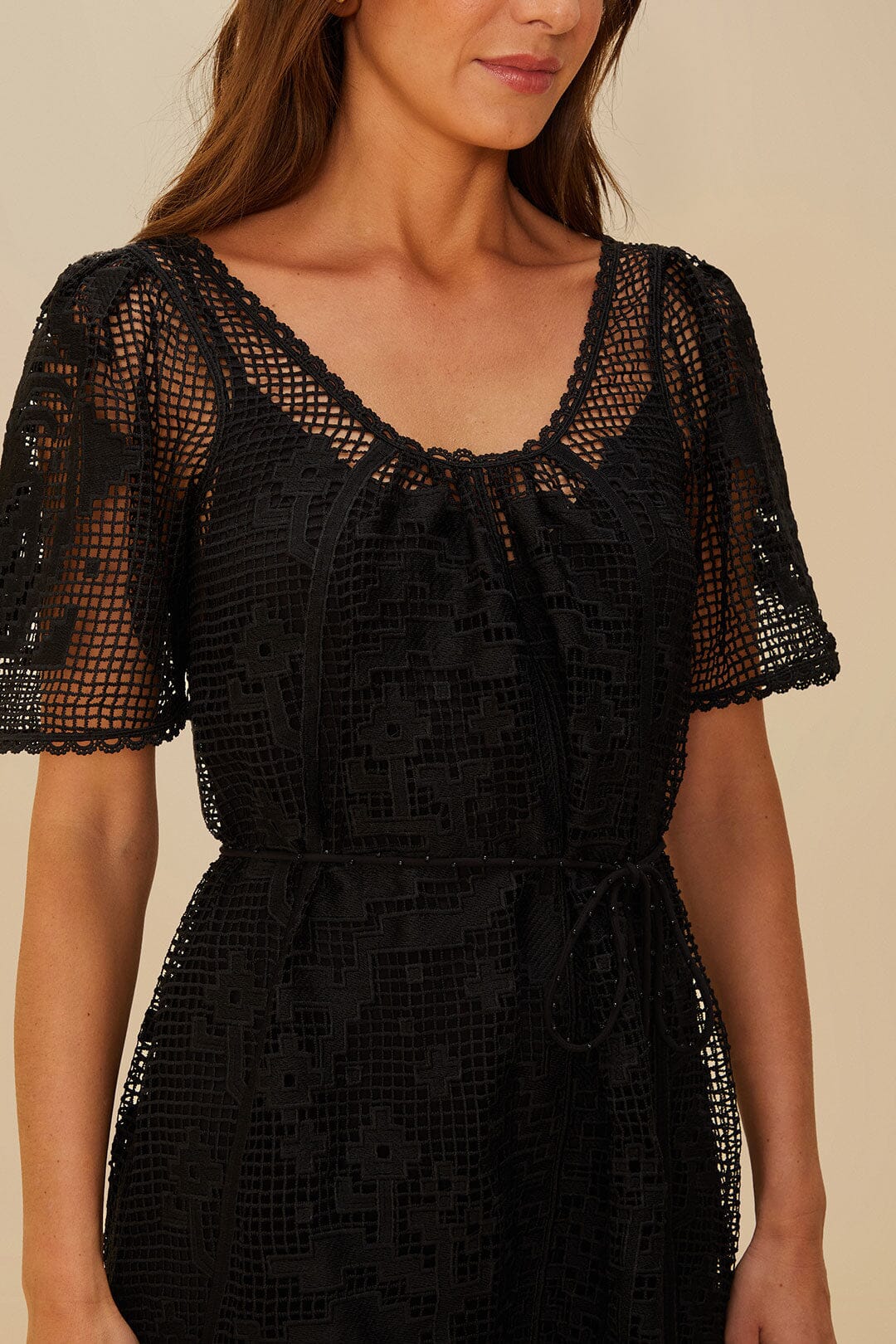  Black Pineapple Guipure Mini Dress