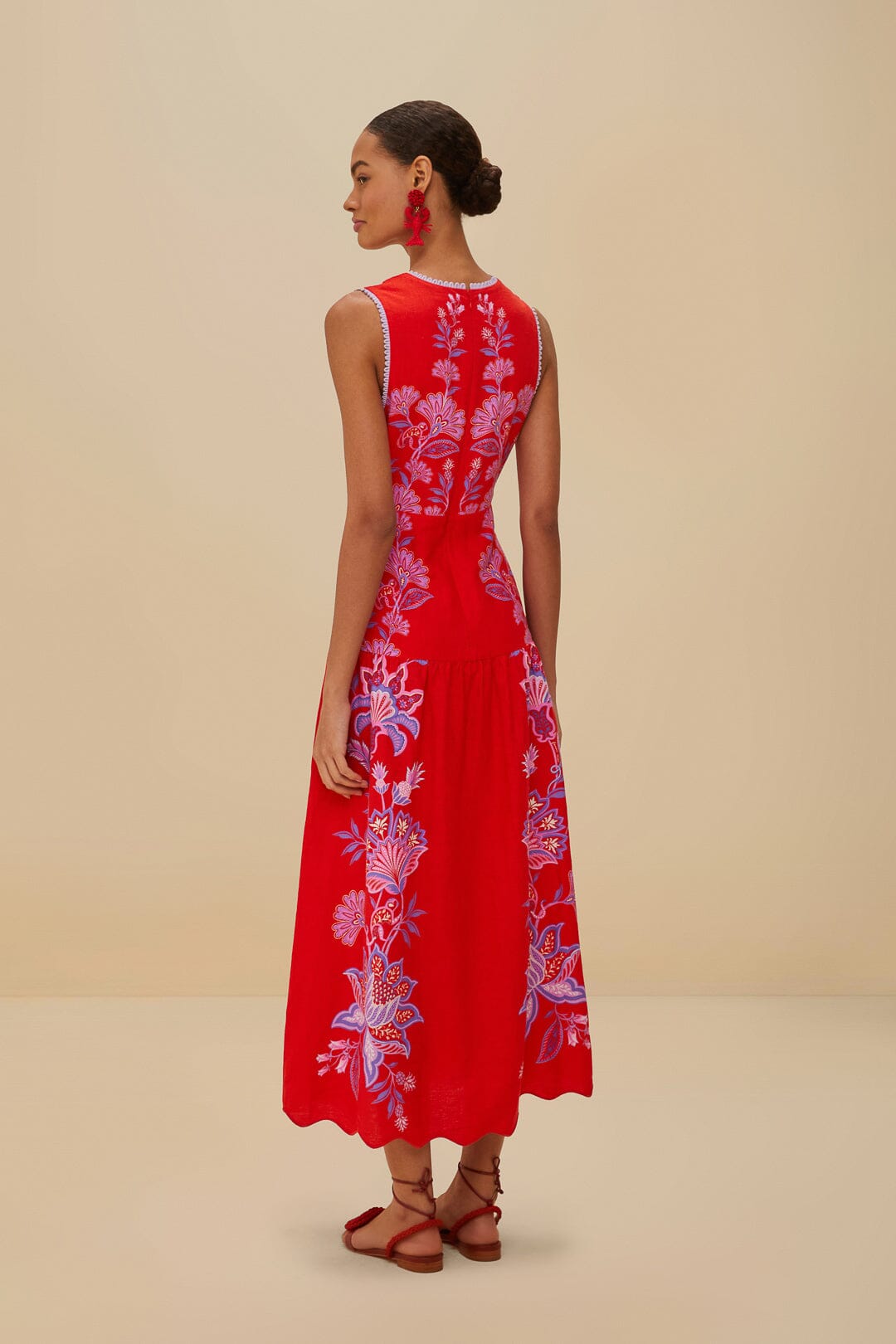  Red Porcelain Garden Euroflax™ Premium Linen Midi Dress