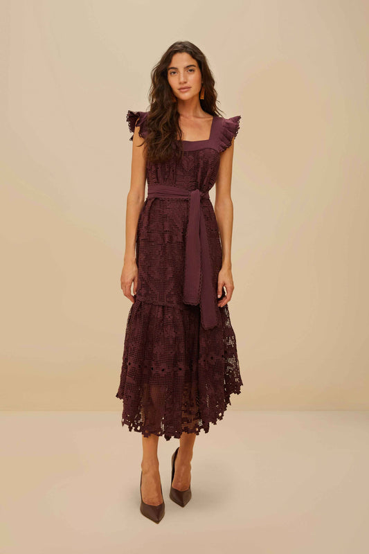  Brown Pineapple Guipure Midi Dress