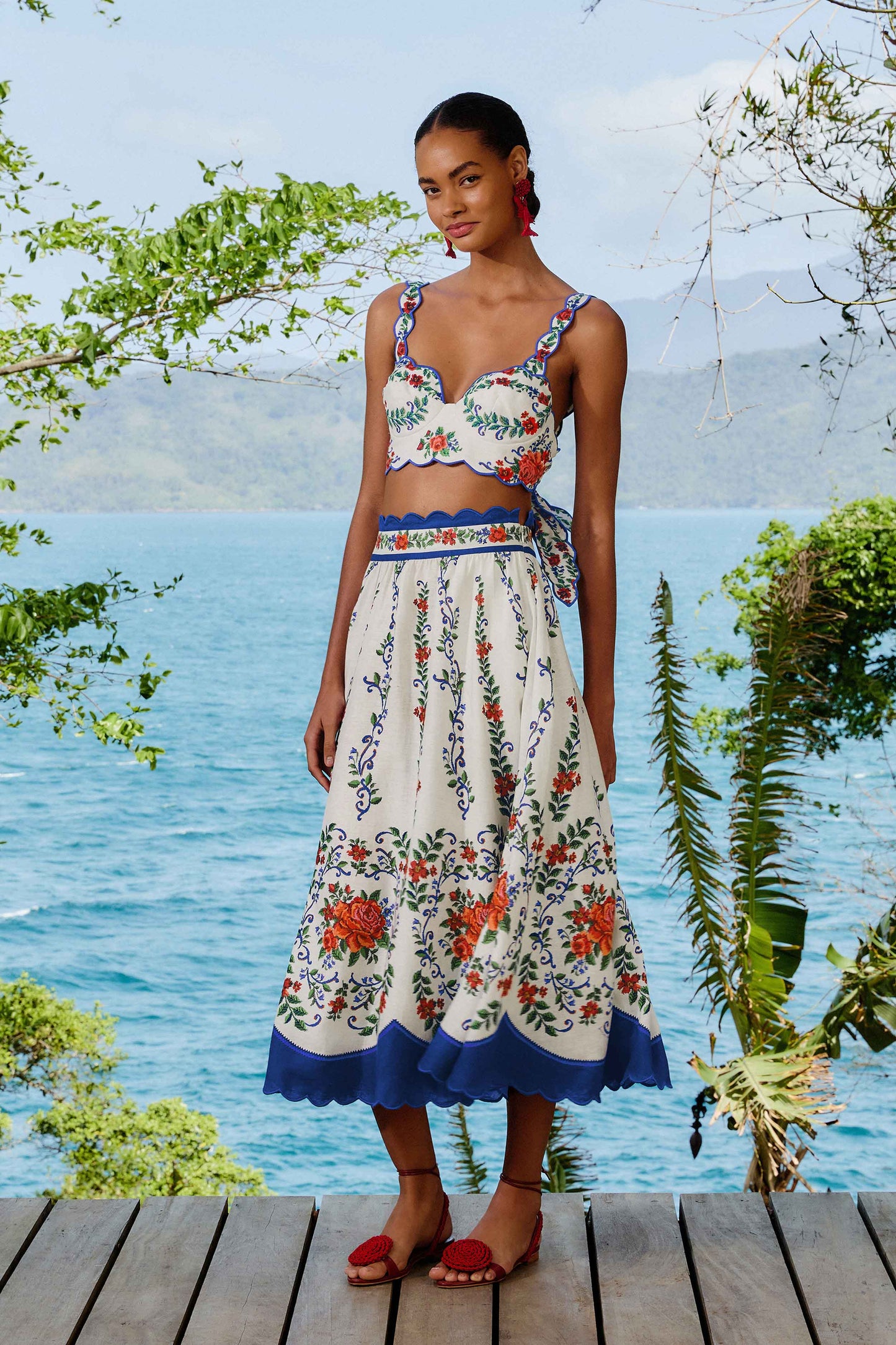  Off-White Flower Tapestry LENZING™ ECOVERO™ Euroflax™ Midi Skirt