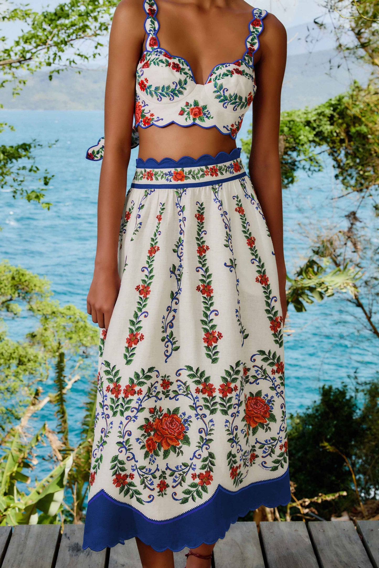  Off-White Flower Tapestry LENZING™ ECOVERO™ Euroflax™ Midi Skirt