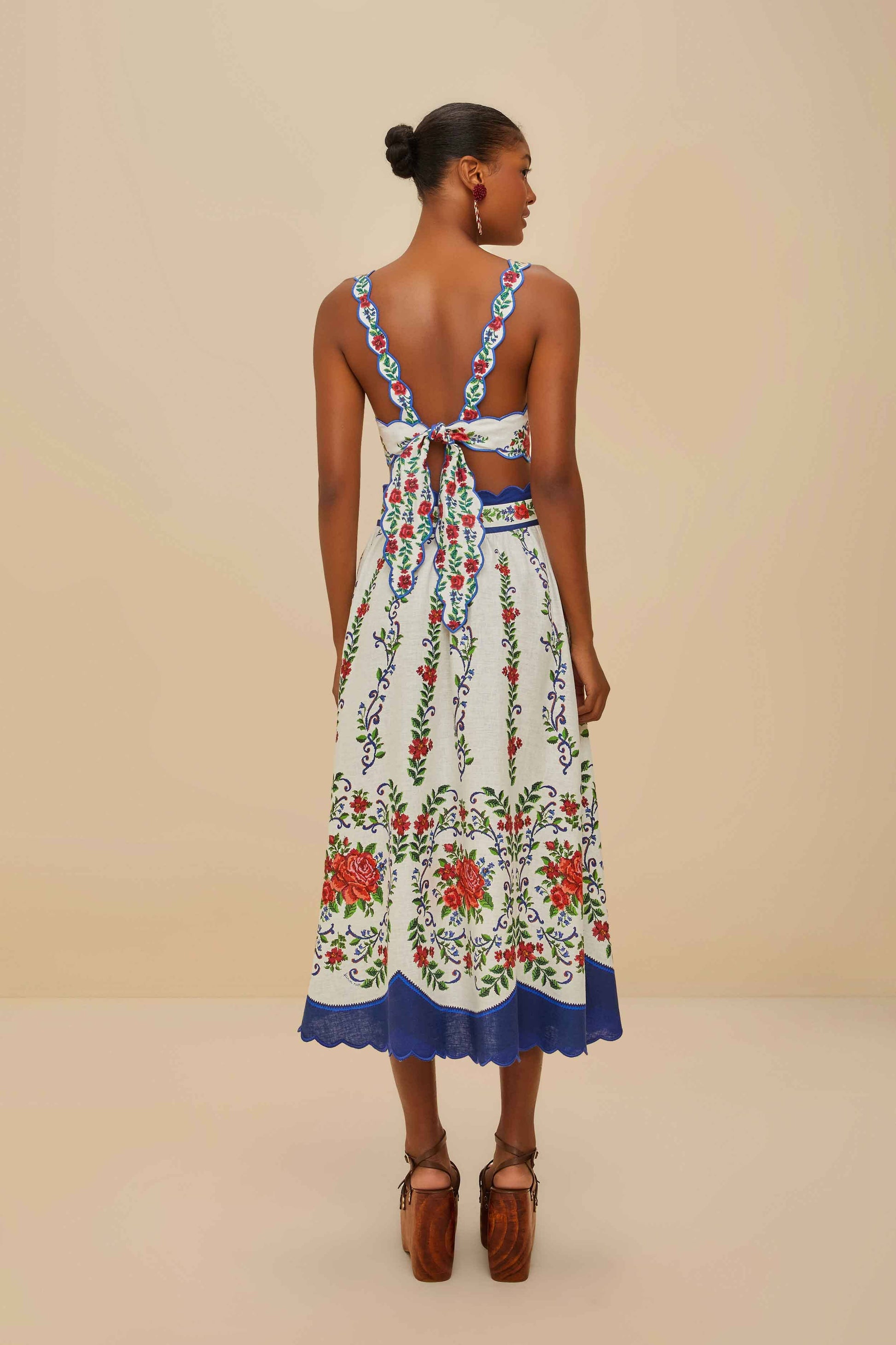  Off-White Flower Tapestry LENZING™ ECOVERO™ Euroflax™ Midi Skirt