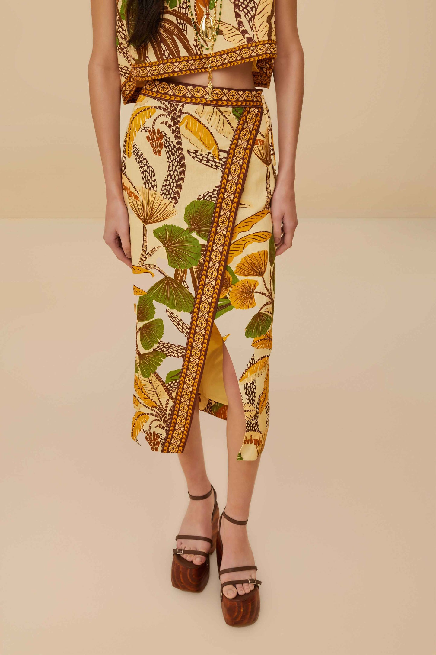  Sand Foliage Sketch LENZING™ ECOVERO™ Euroflax™ Midi Skirt