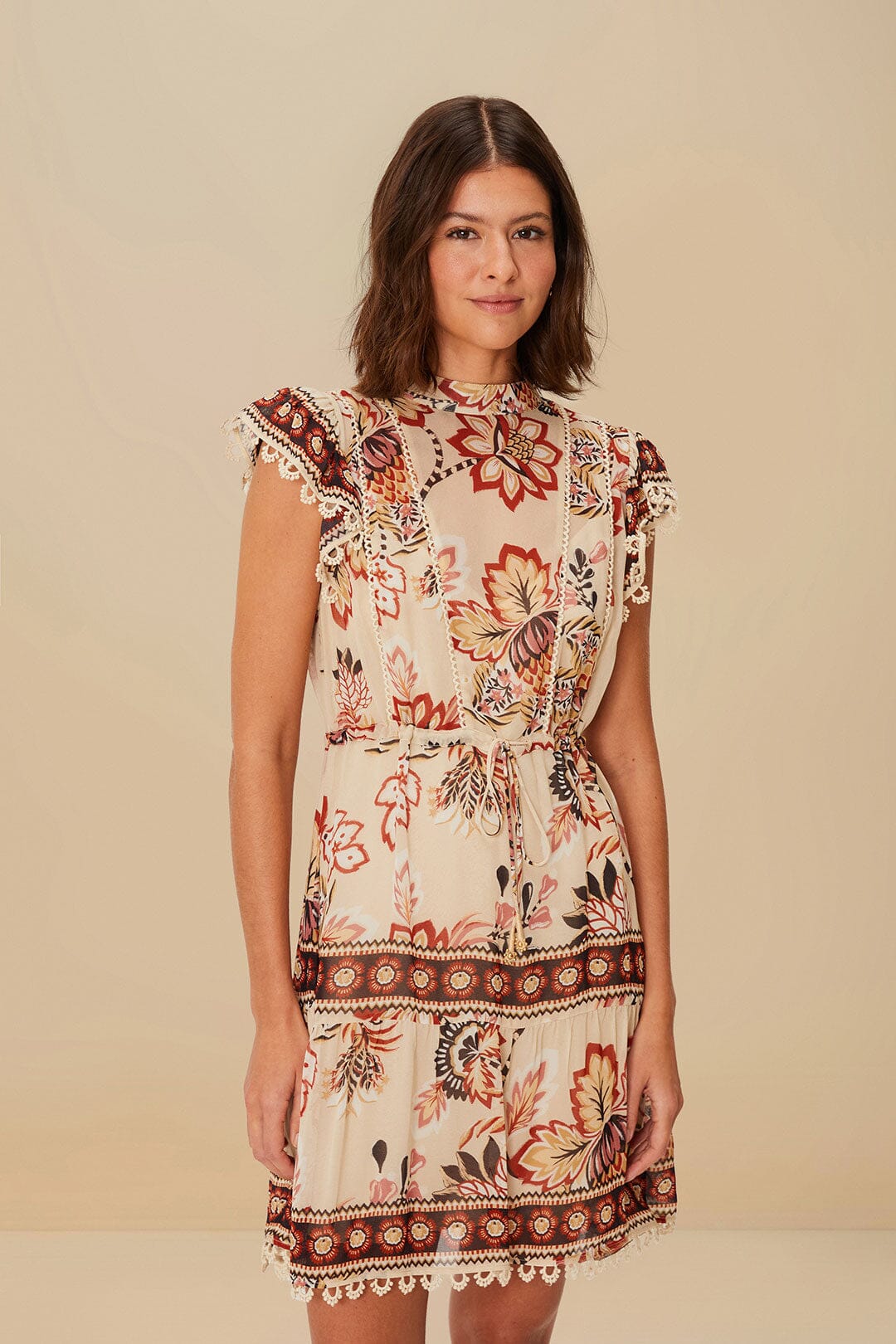  Sand Aura Floral Mini Dress