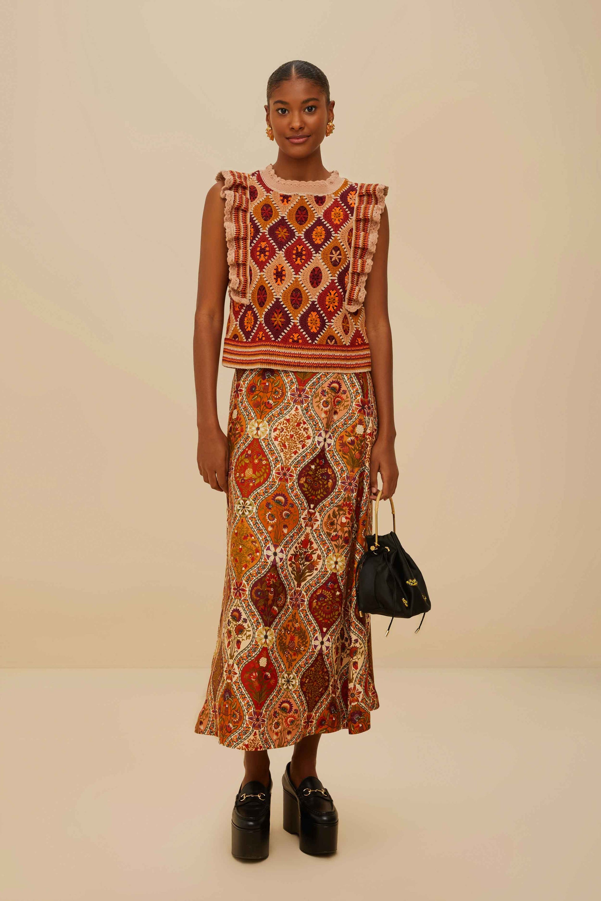  Multicolor Romantic Nature LENZING™ ECOVERO™ Viscose Midi Skirt