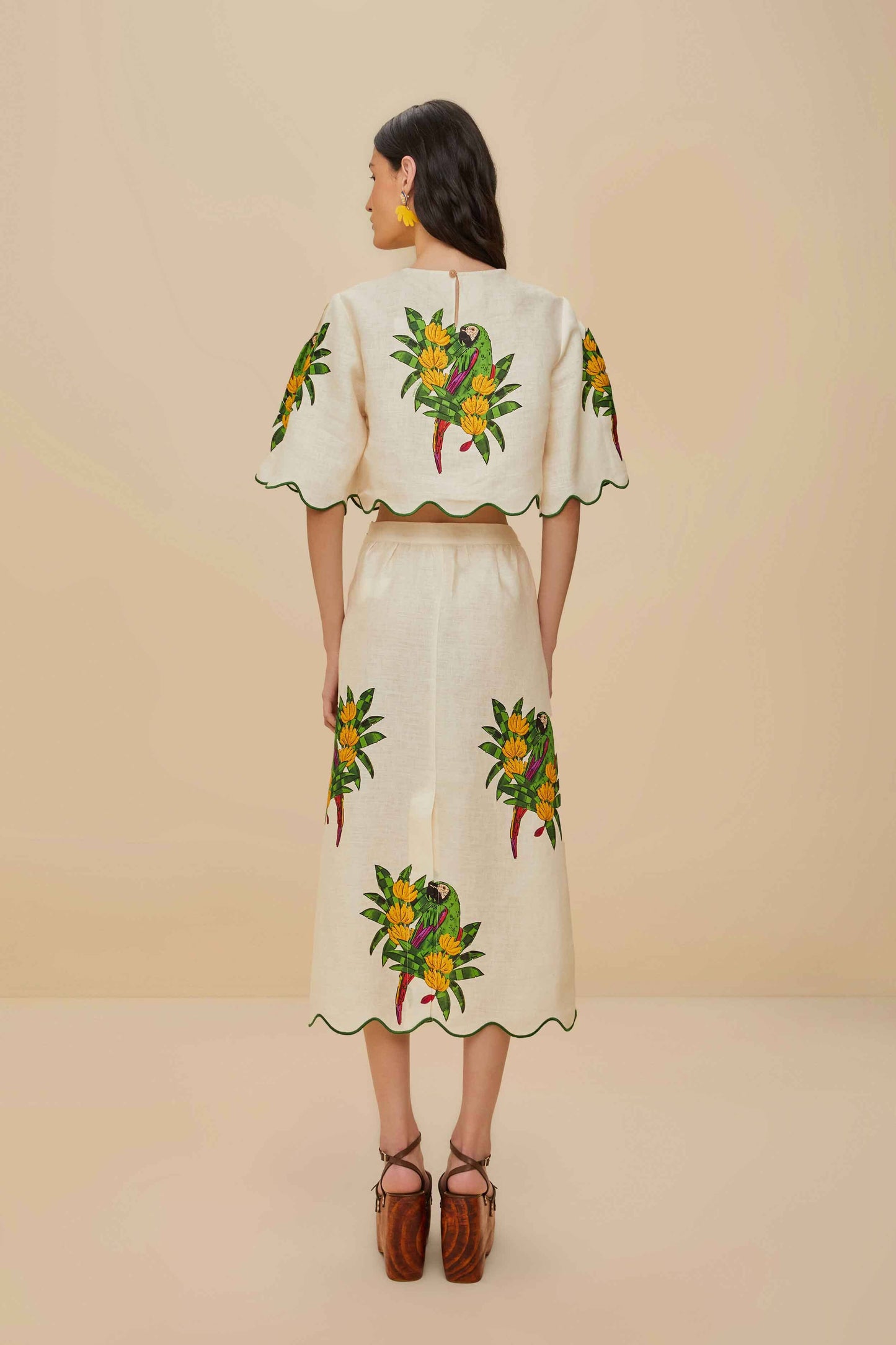  Off-White Maracana Bird Euroflax™ Premium Linen Midi Skirt